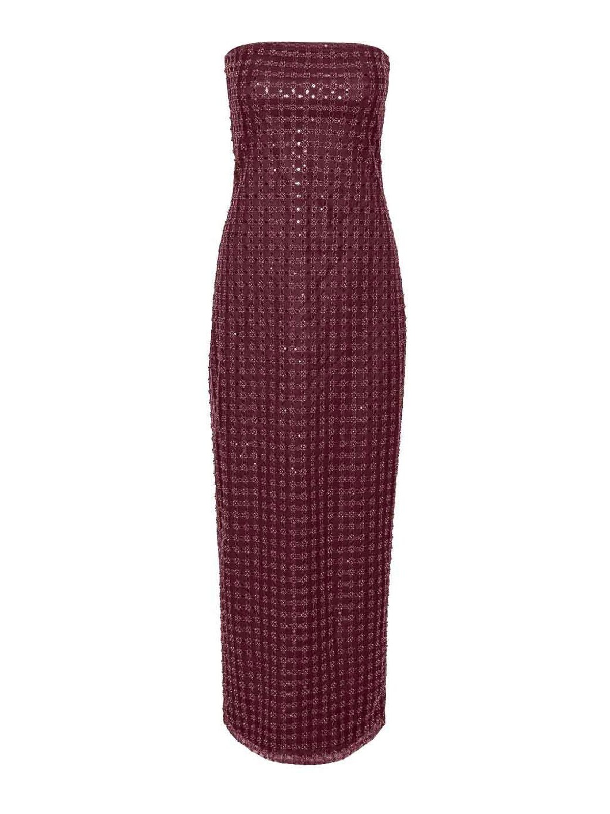 Rotate Birger Christensen Floor-length Burgundy Strapless Evening Dress With Sequined Detailing In Red