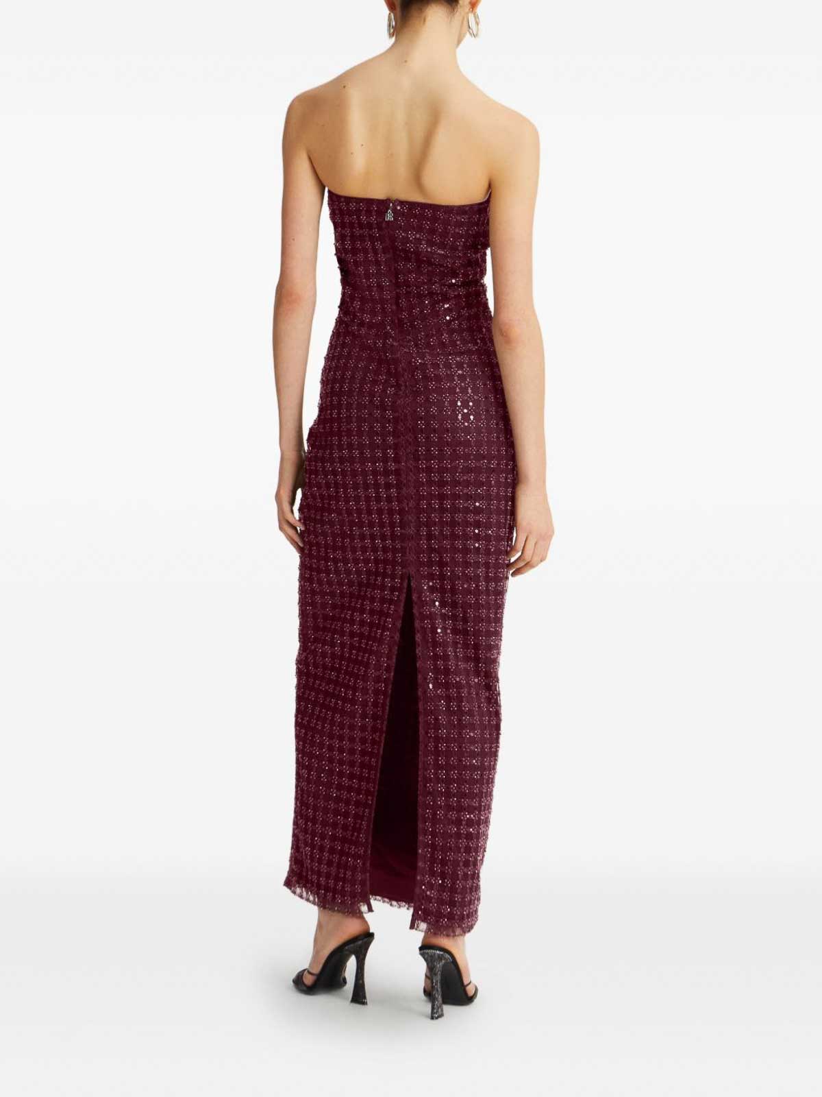 Rotate Birger Christensen Floor-length Burgundy Strapless Evening Dress With Sequined Detailing In Red