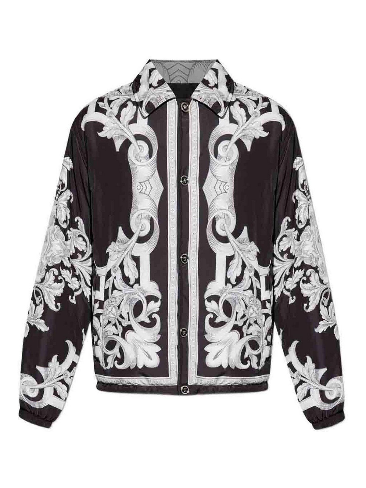 Versace Reversible Black Jacket With Baroque Print In Silver