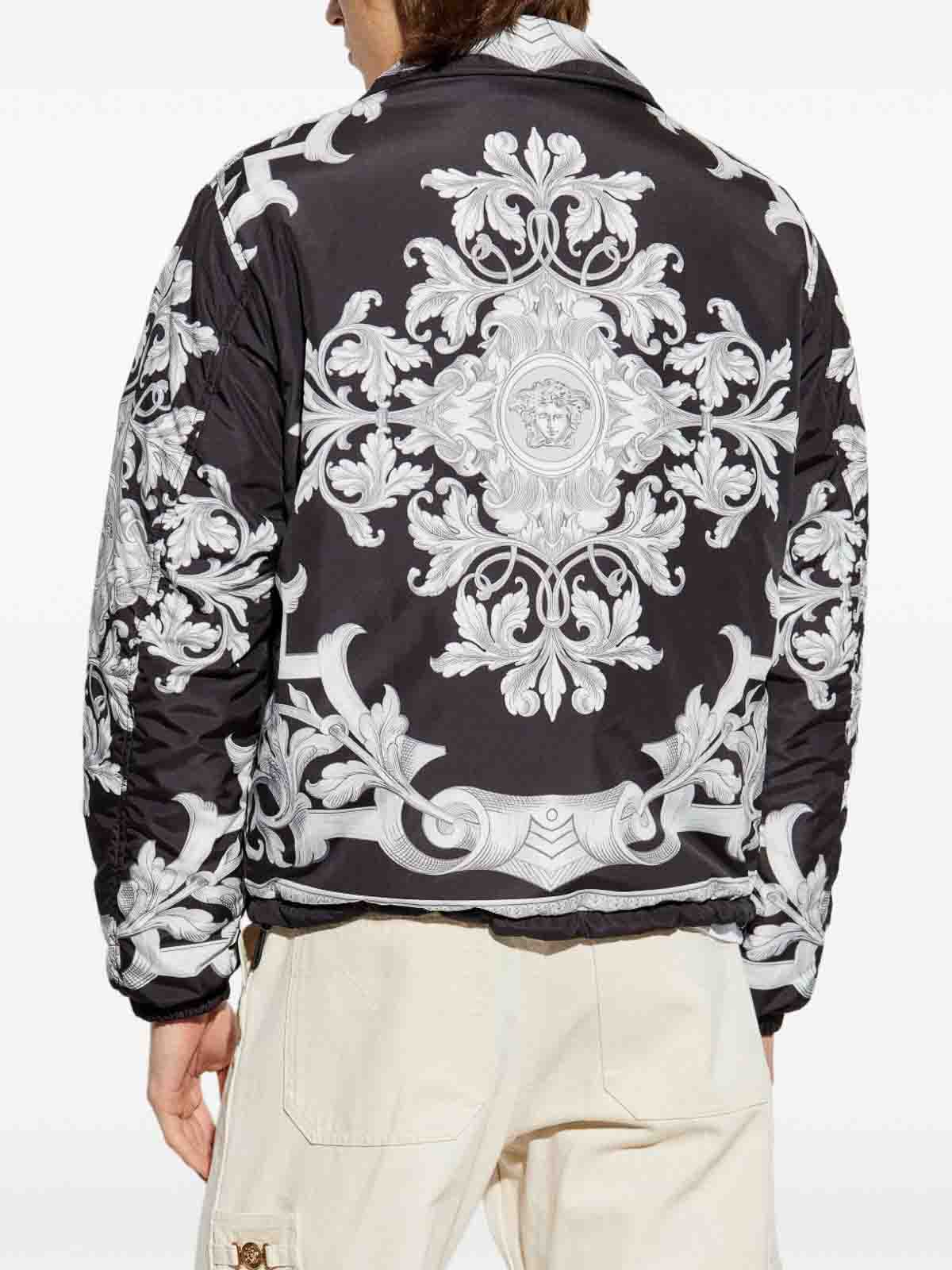 Versace Reversible Black Jacket With Baroque Print In Silver