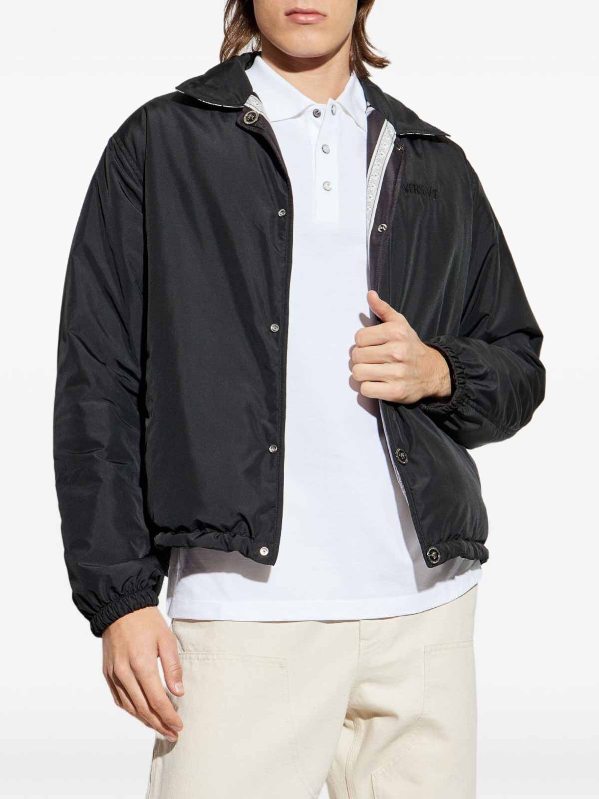 Versace Reversible Black Jacket With Baroque Print In Silver