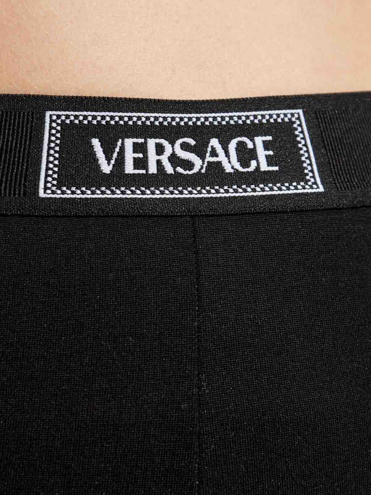 Versace 90s Vintage Logo Velvet Leggings In Black