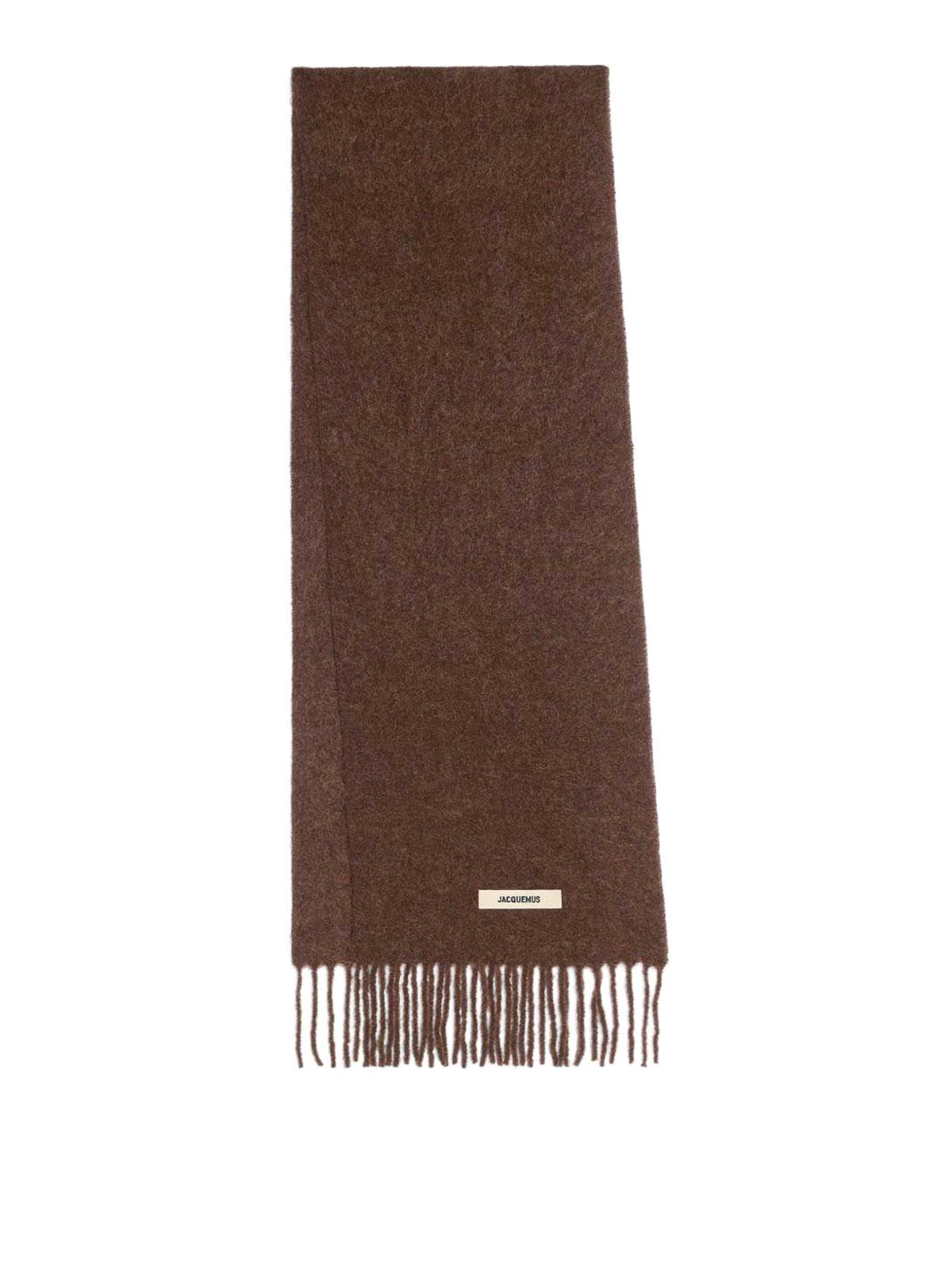 Jacquemus Brown Scarf With Fringe And Logo In Brown