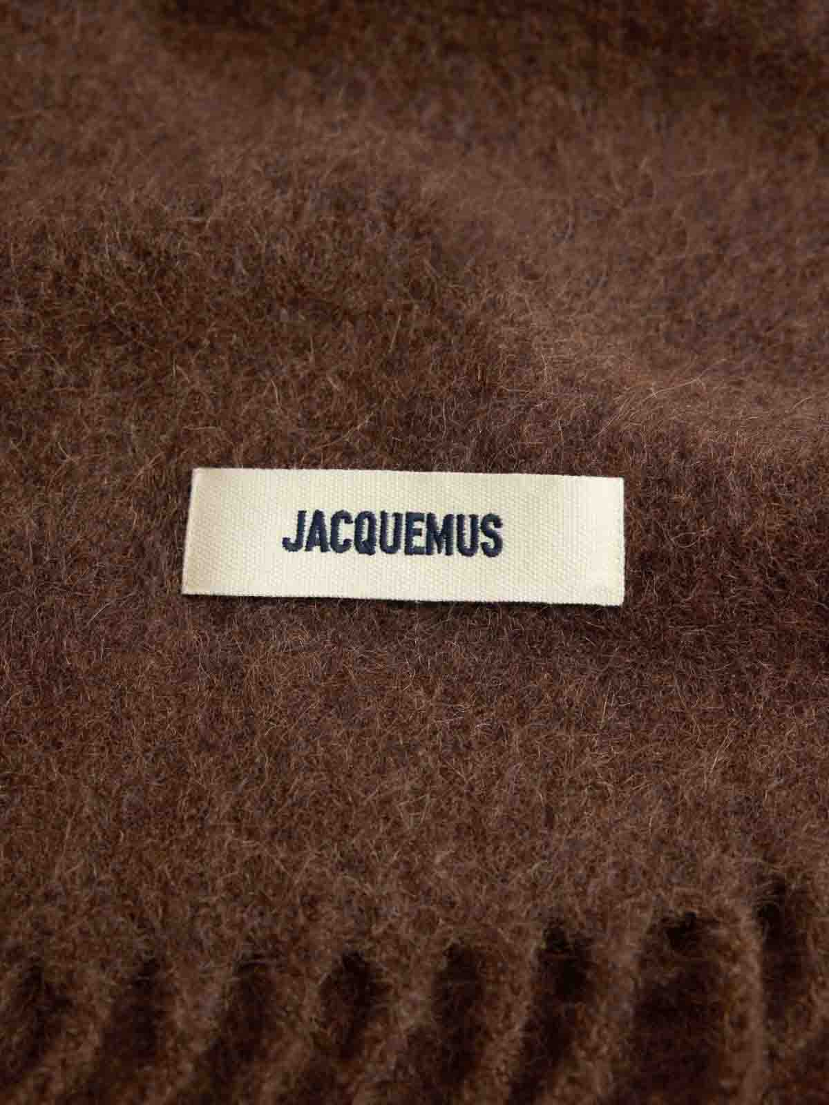Jacquemus Brown Scarf With Fringe And Logo In Brown