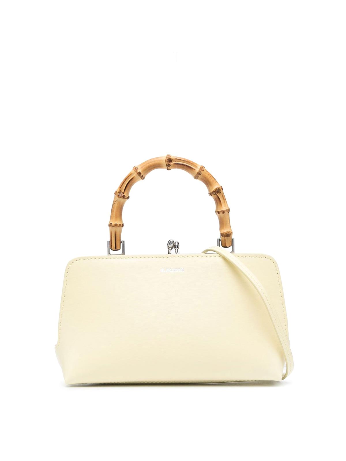 Jil Sander Goji Bamboo Mini Leather Tote Bag In White