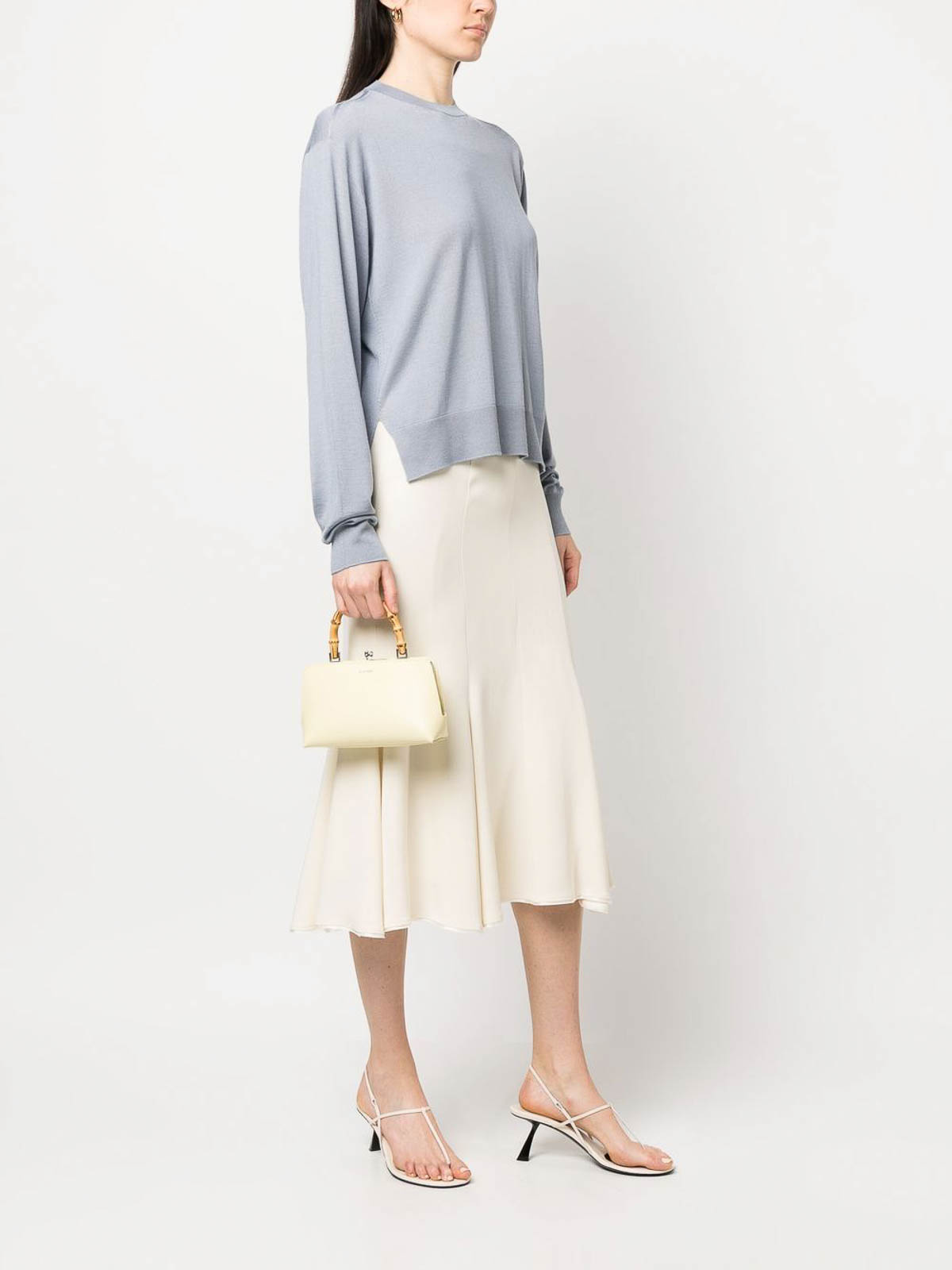 Jil Sander Goji Bamboo Mini Leather Tote Bag In White
