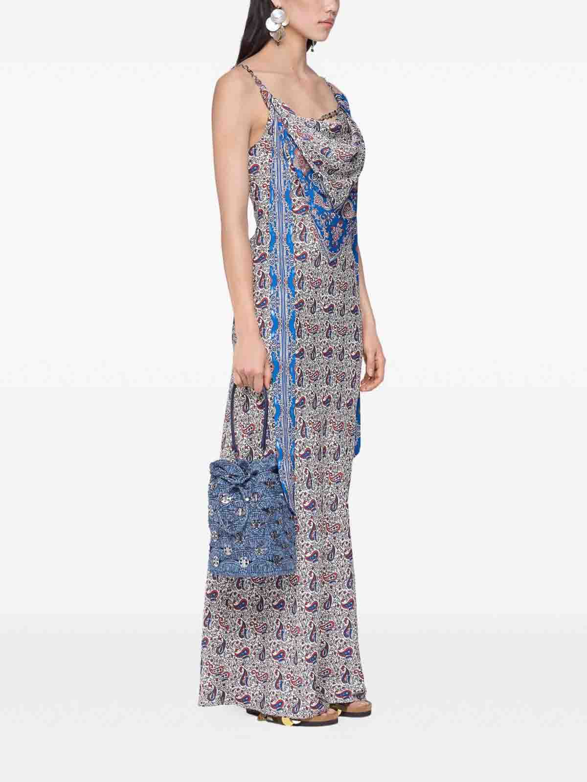 Rabanne Blue Raffia And Leather Bucket Bag In Silver
