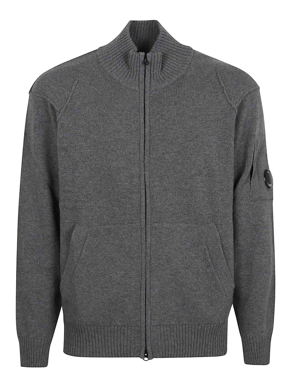 C.p. Company Lambswool Cardigan Contrasting Stitching In Gray
