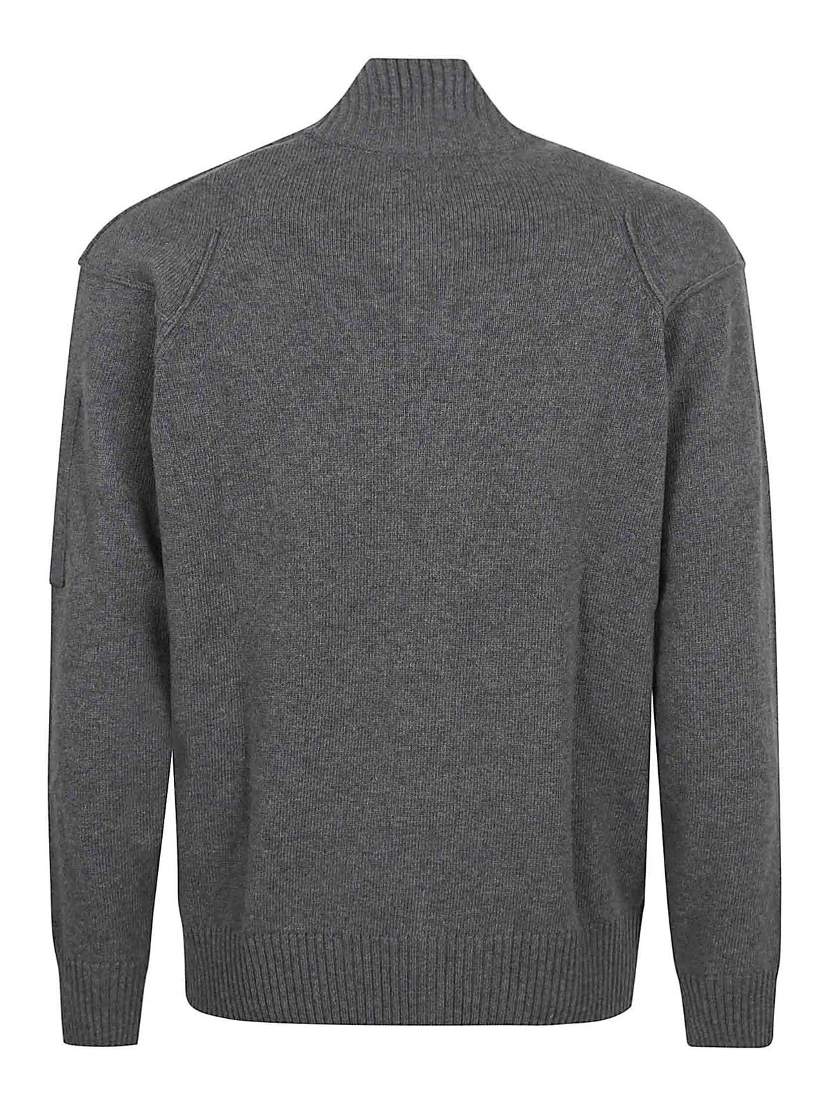 C.p. Company Lambswool Cardigan Contrasting Stitching In Gray