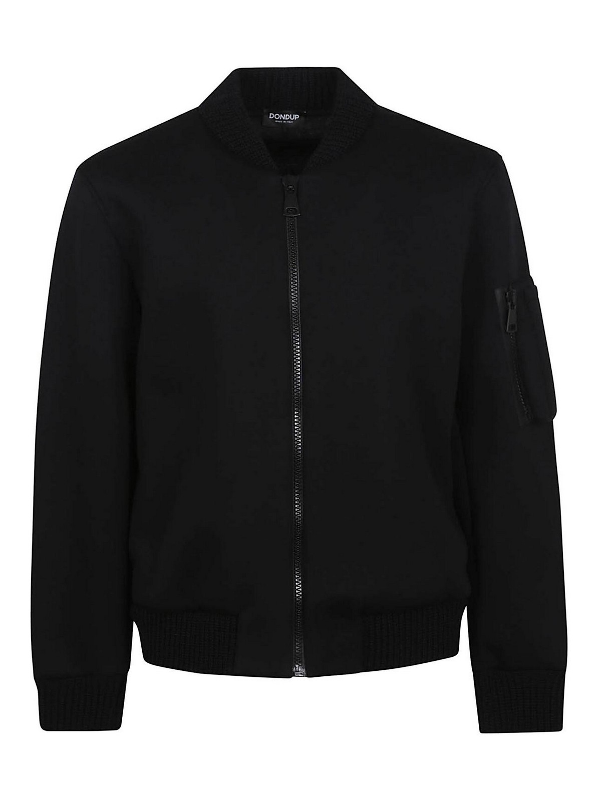 Dondup Neoprene Bomber Jacket With Ribbed Trim In Black