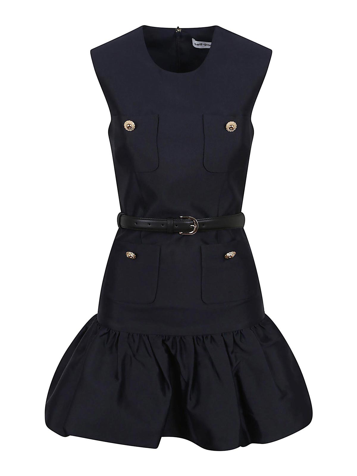 Self-portrait Taffeta Mini Dress With Puffed Skirt In Blue