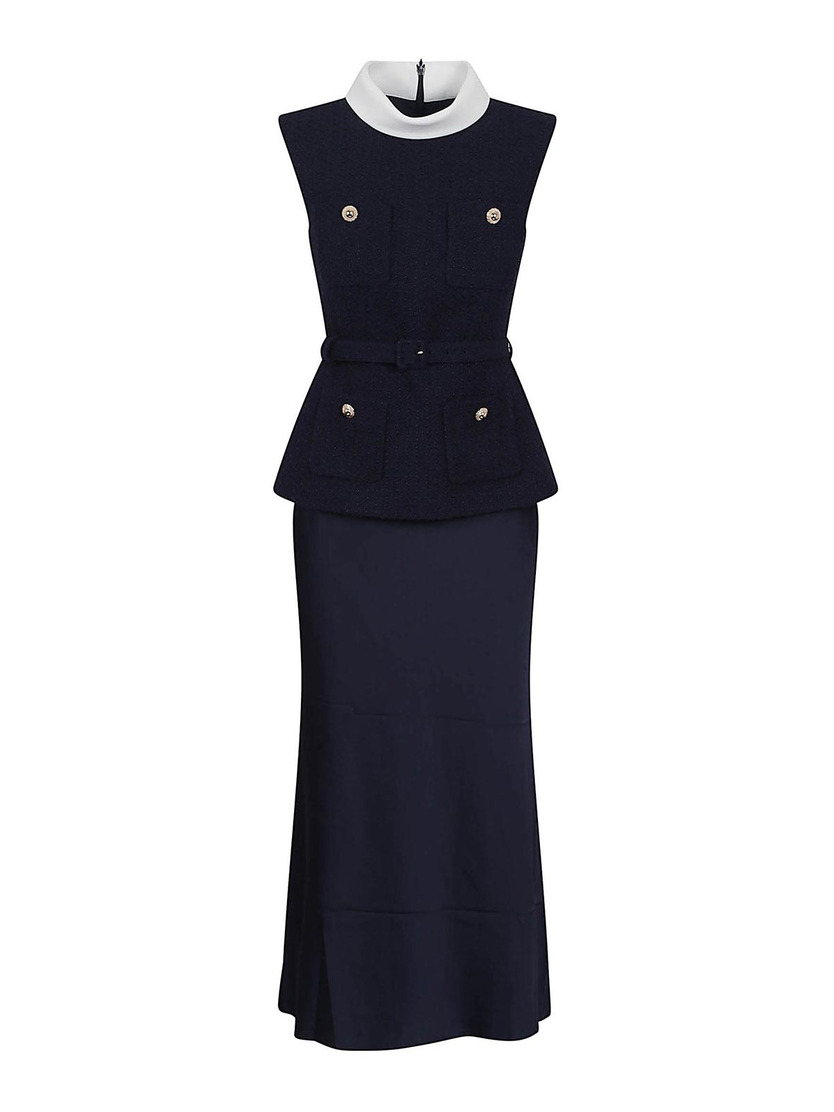 Self-portrait Self Portrait Navy Boucle Sleeveless Midi Dress In Black
