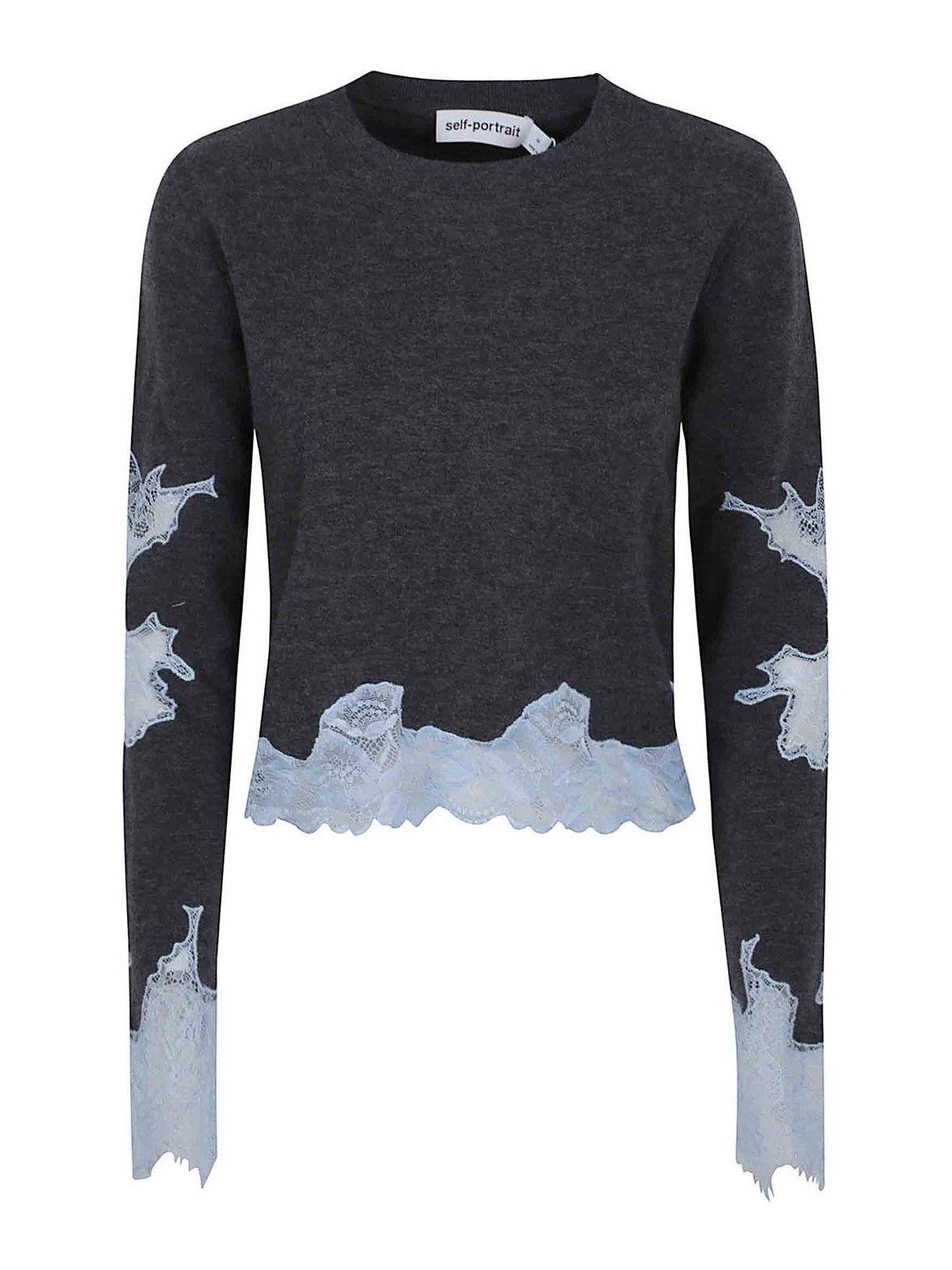 Self-portrait Grey Contrast Lace Jumper In Gray