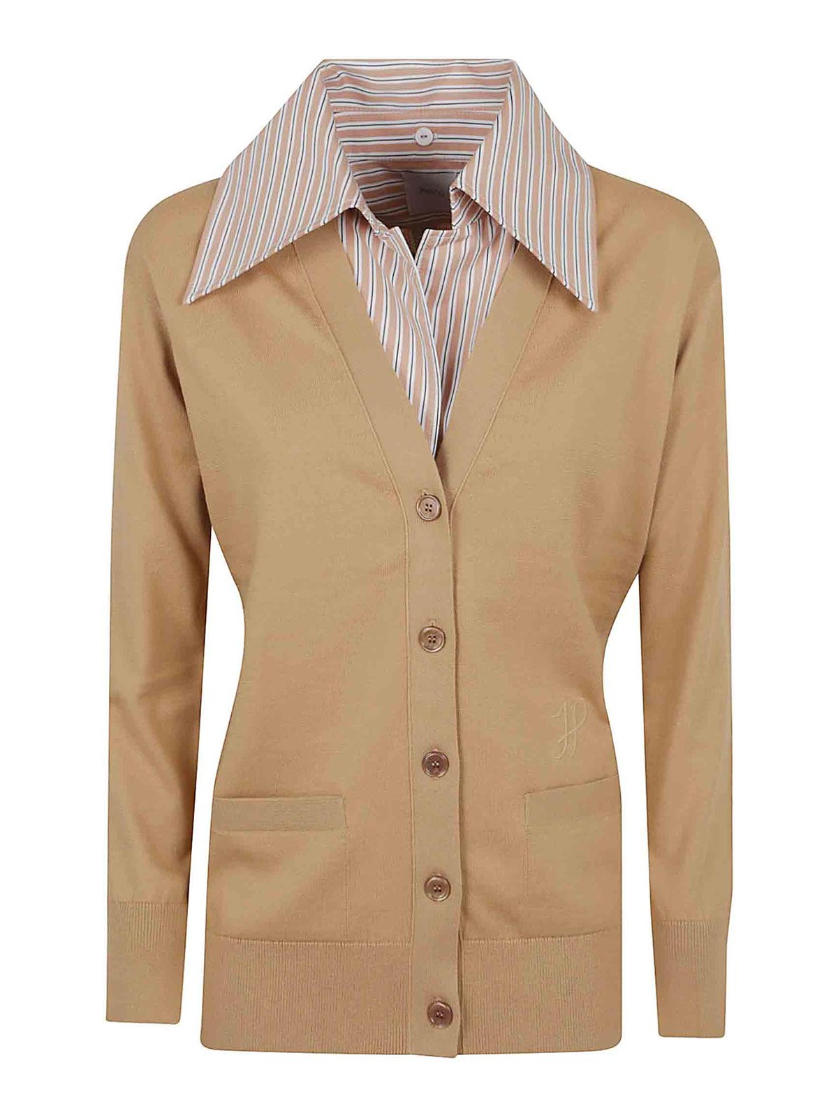 Patou Collar Cardigan Cotton Patch Pockets In Brown