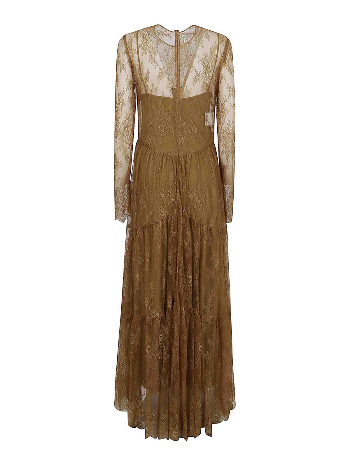 Philosophy Di Lorenzo Serafini Maxi Dress With Lace Overlay And Flared Skirt In Brown