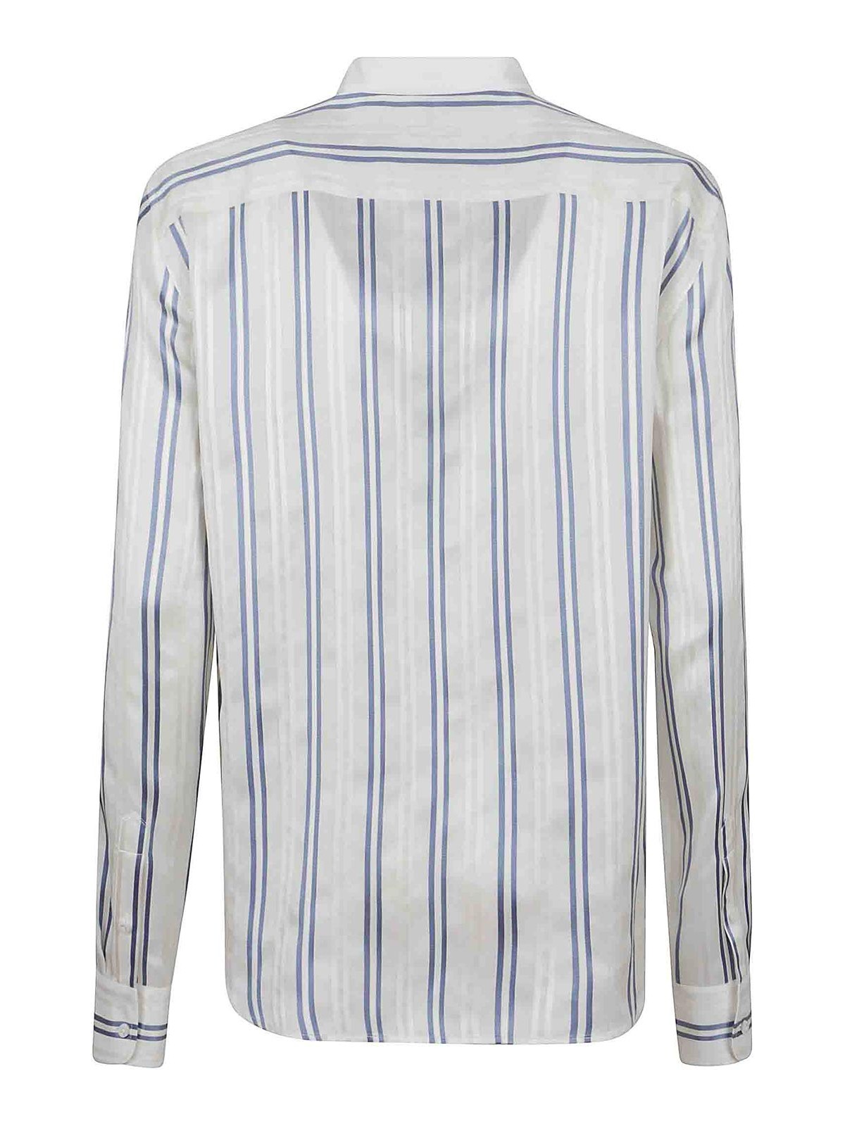 Polo Ralph Lauren Silk Mandarin Collar Shirt With Vertical Stripes In White