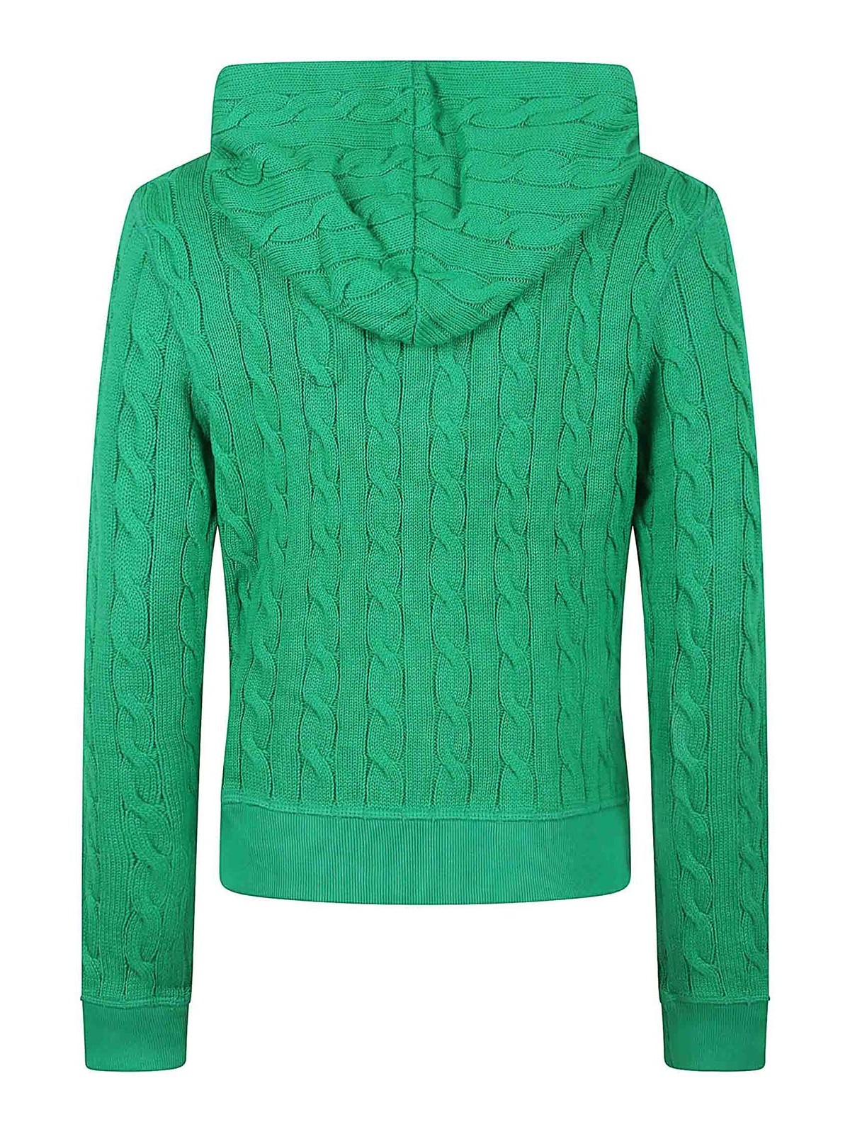 Polo Ralph Lauren Textured Cable Knit Hoodie With Full Zip Closure In Green