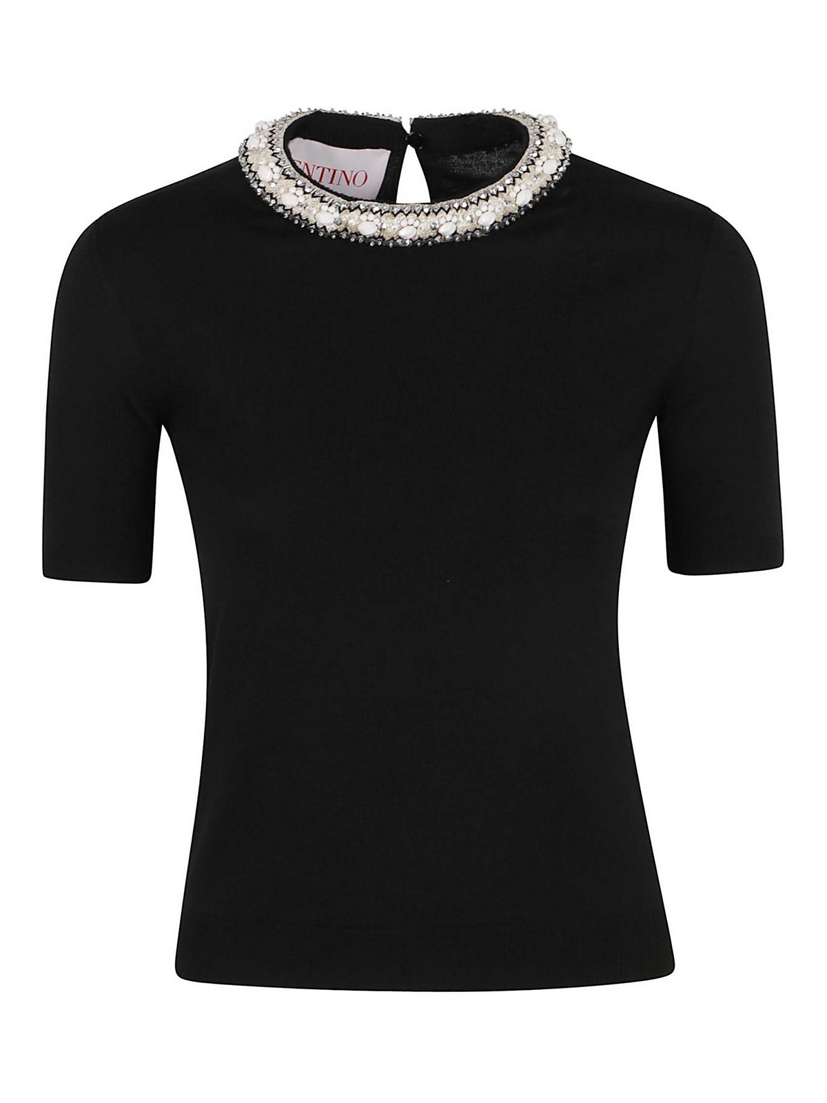 Valentino Garavani Wool Sweater With Stone Embroidery In Black
