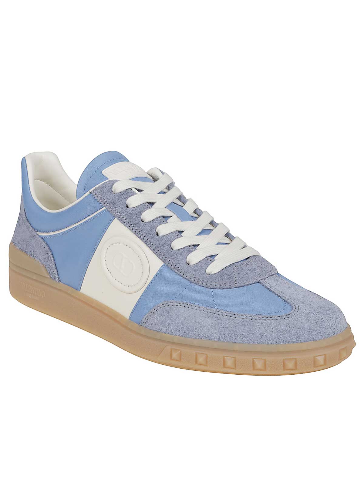 Valentino Garavani Upvillage Low Top Trainer In Crust Leather And Nylon In Blue