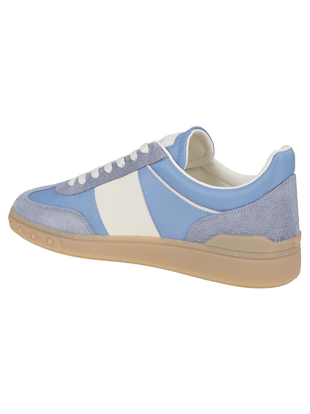 Valentino Garavani Upvillage Low Top Trainer In Crust Leather And Nylon In Blue