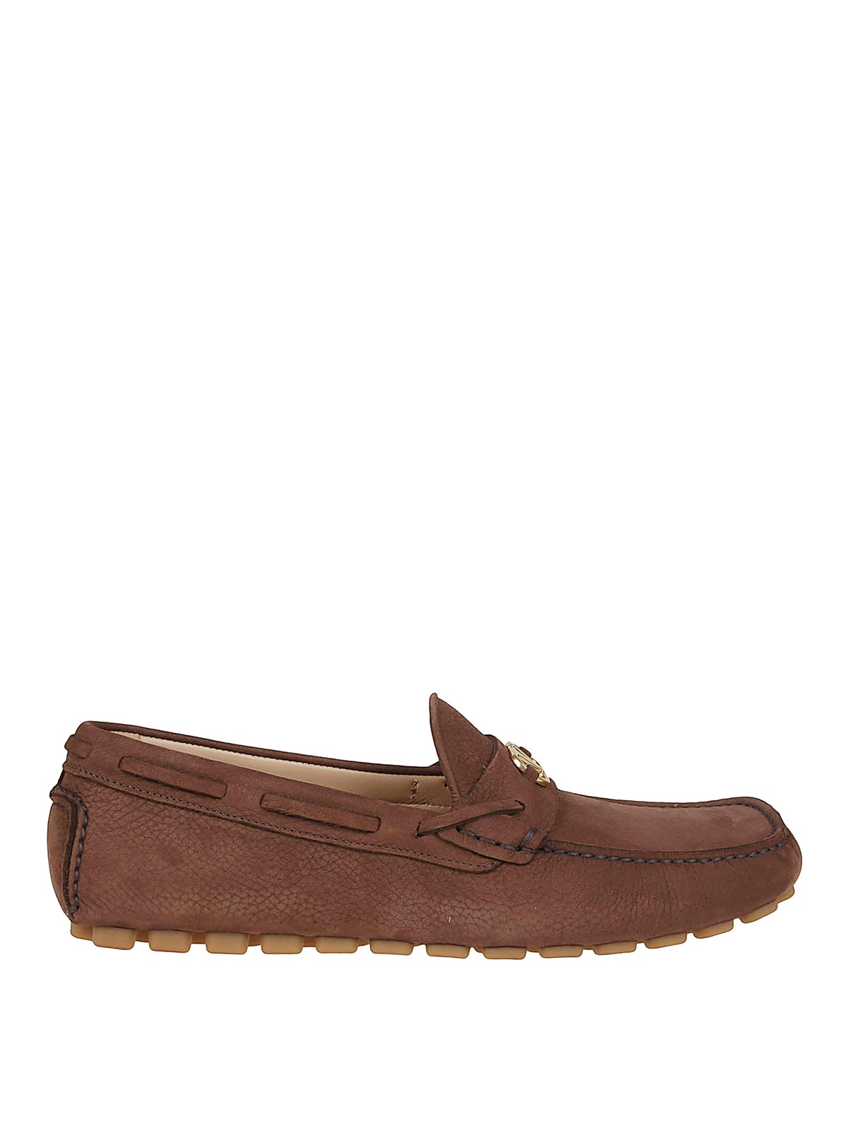 Valentino Loafers With Rubber Sole And Topstitching In Brown