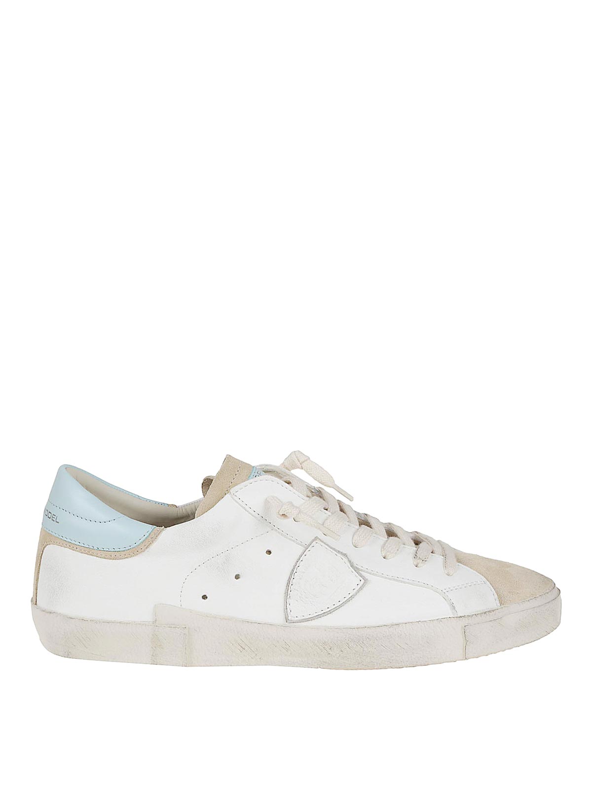 Philippe Model Calfskin Sneakers With Smooth And Suede Detailing In White