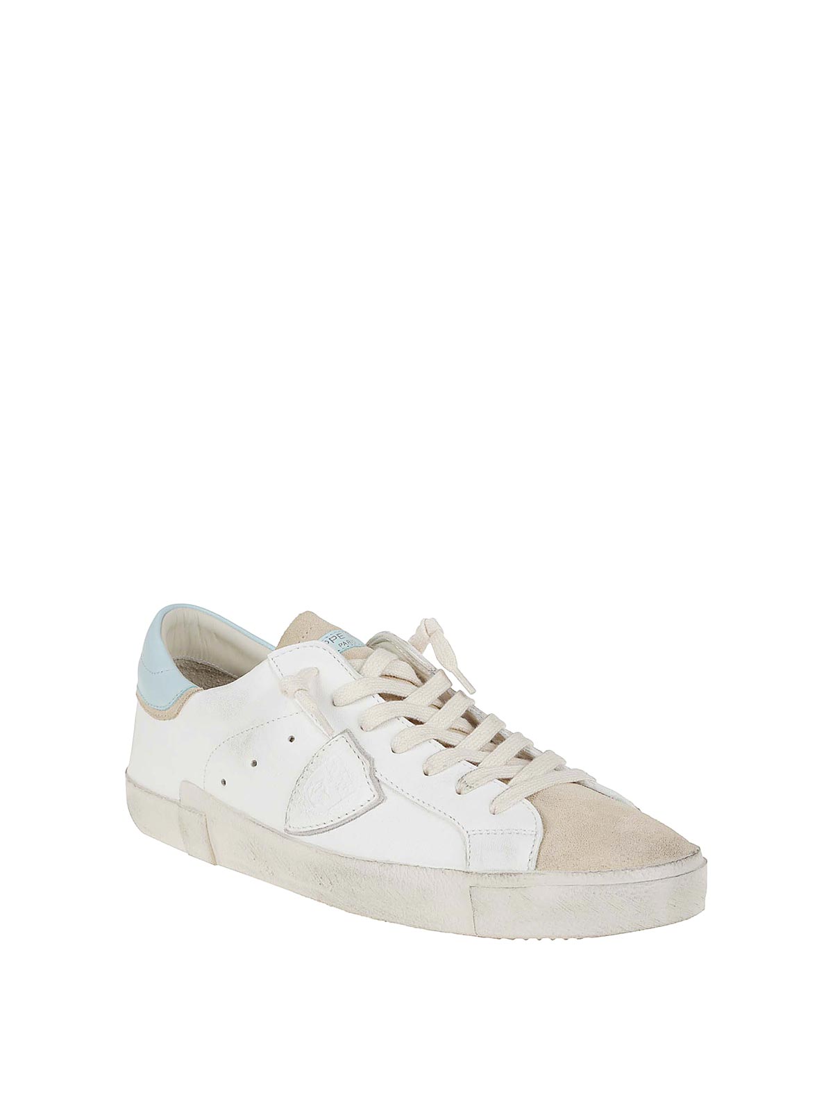 Philippe Model Calfskin Sneakers With Smooth And Suede Detailing In White