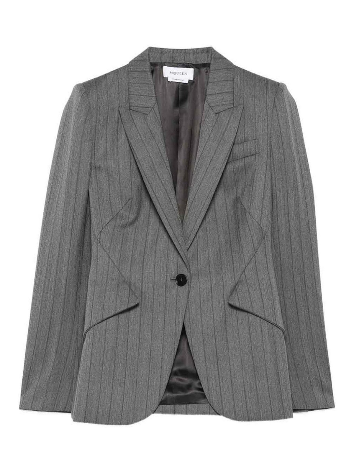 Alexander Mcqueen Tailored Grey Blazer With Notched Lapel In Multi