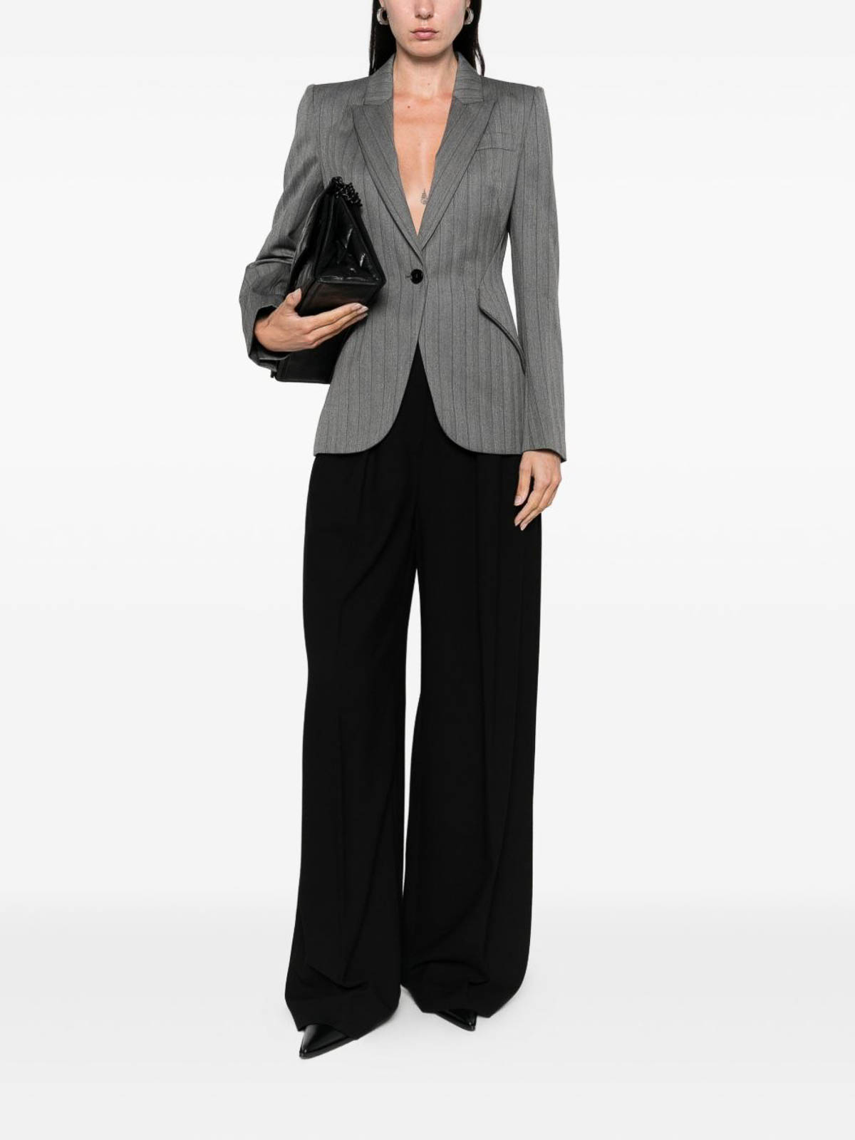 Alexander Mcqueen Tailored Grey Blazer With Notched Lapel In Multi