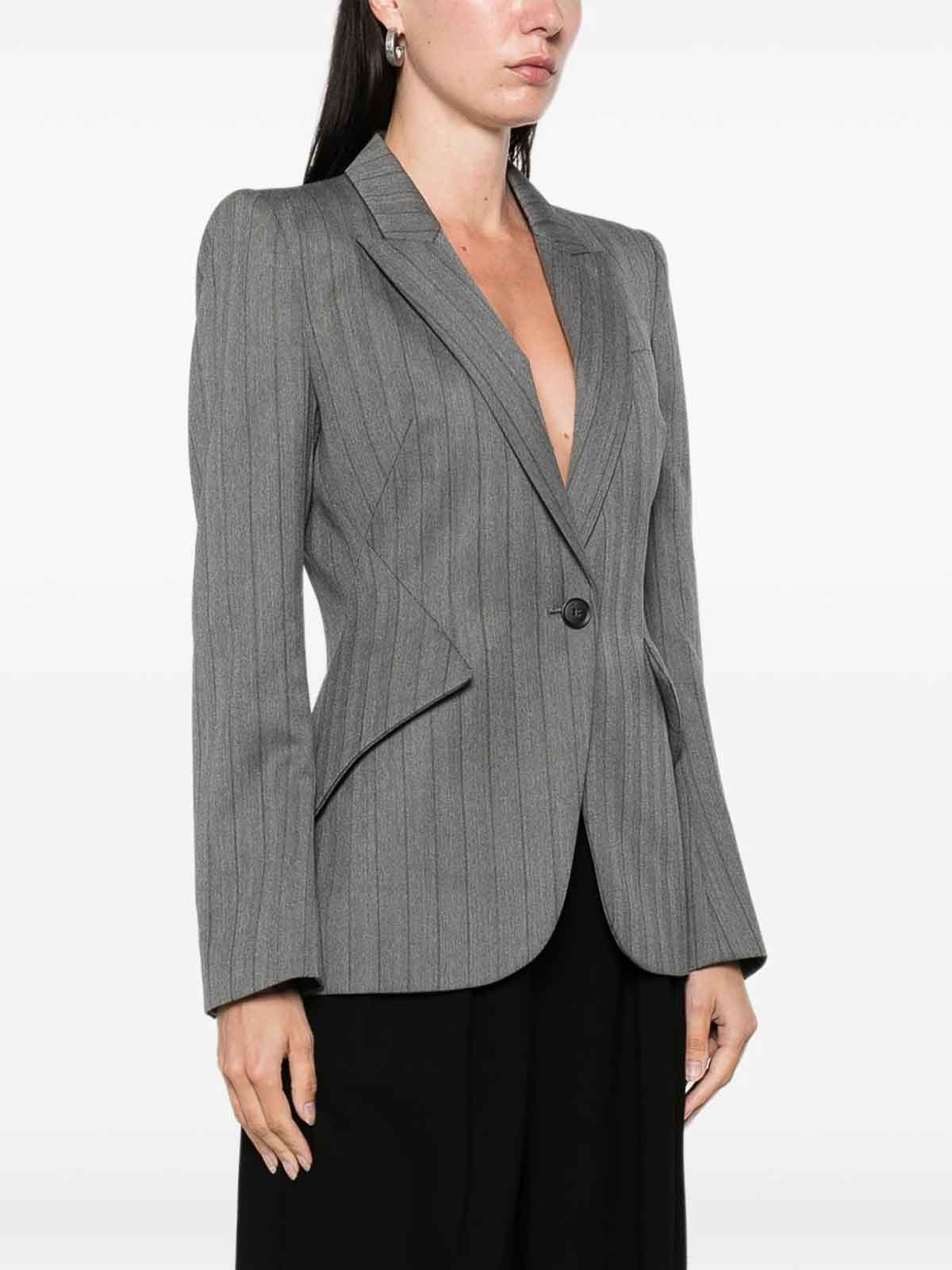 Alexander Mcqueen Tailored Grey Blazer With Notched Lapel In Multi