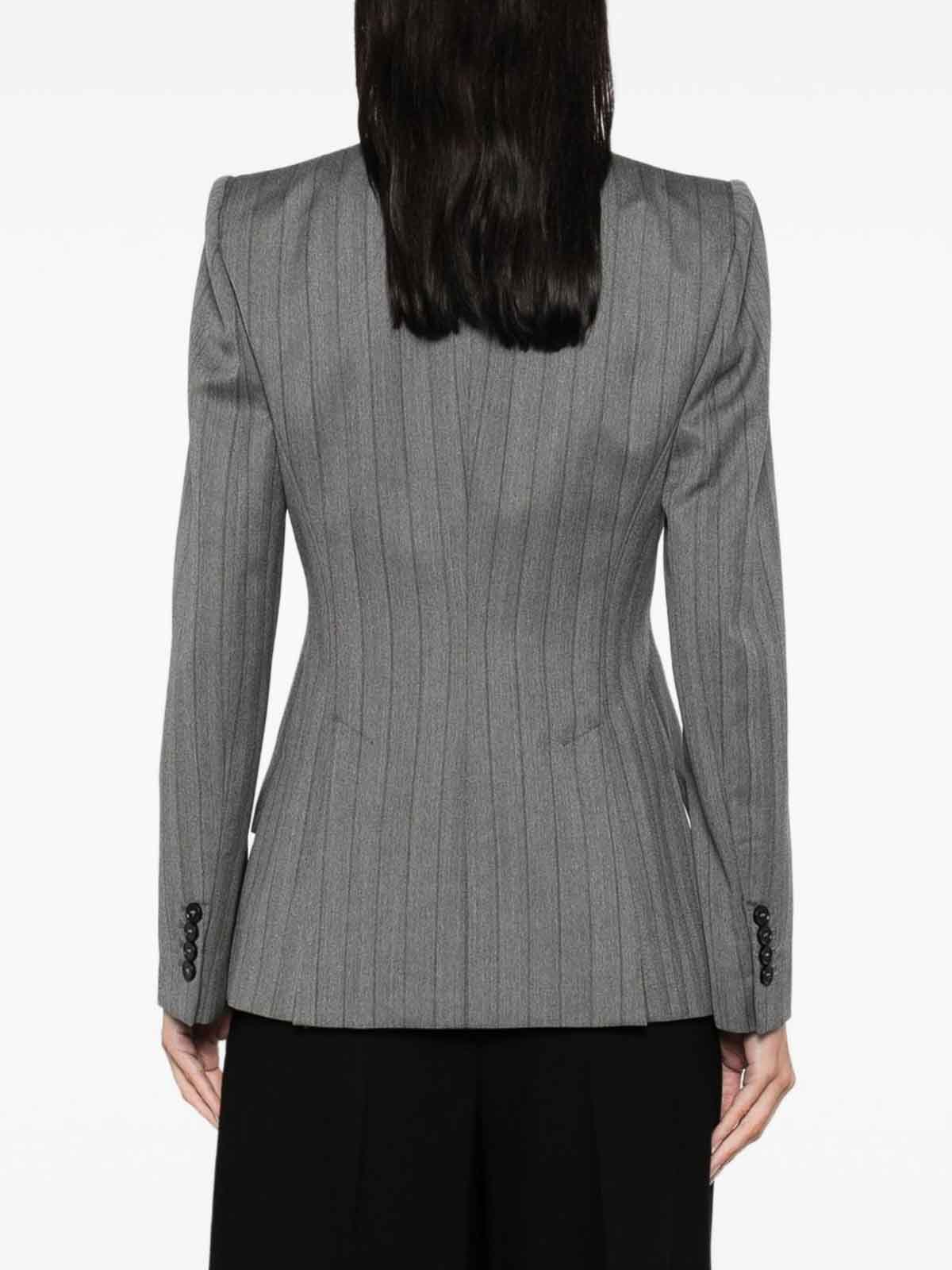 Alexander Mcqueen Tailored Grey Blazer With Notched Lapel In Multi