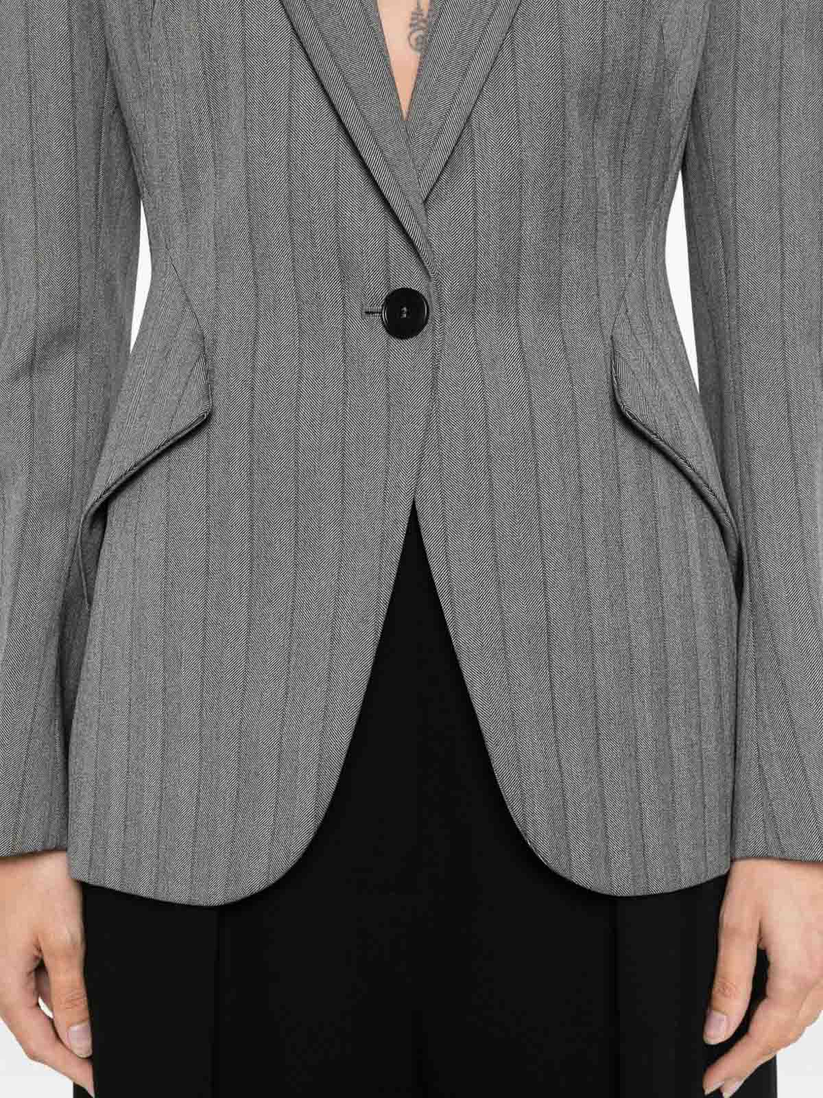 Alexander Mcqueen Tailored Grey Blazer With Notched Lapel In Multi