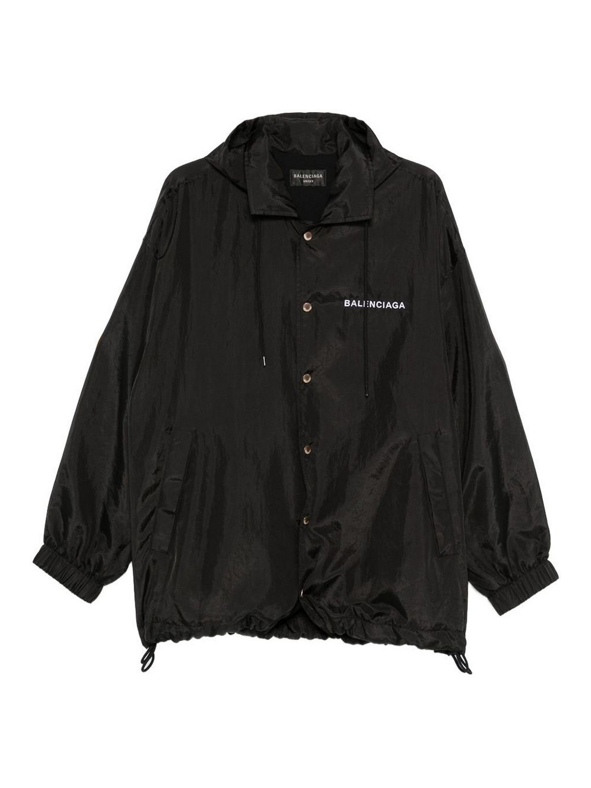 Balenciaga Hooded Raincoat With Drawstring And Pockets In Black