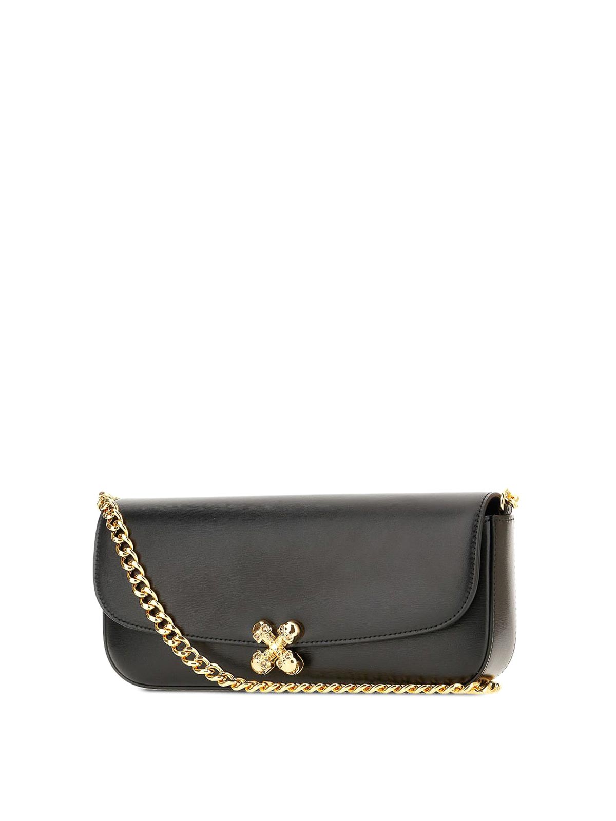 Alexander Mcqueen Women Black Healthier Small Skull Flower Crossbody Bag In Black
