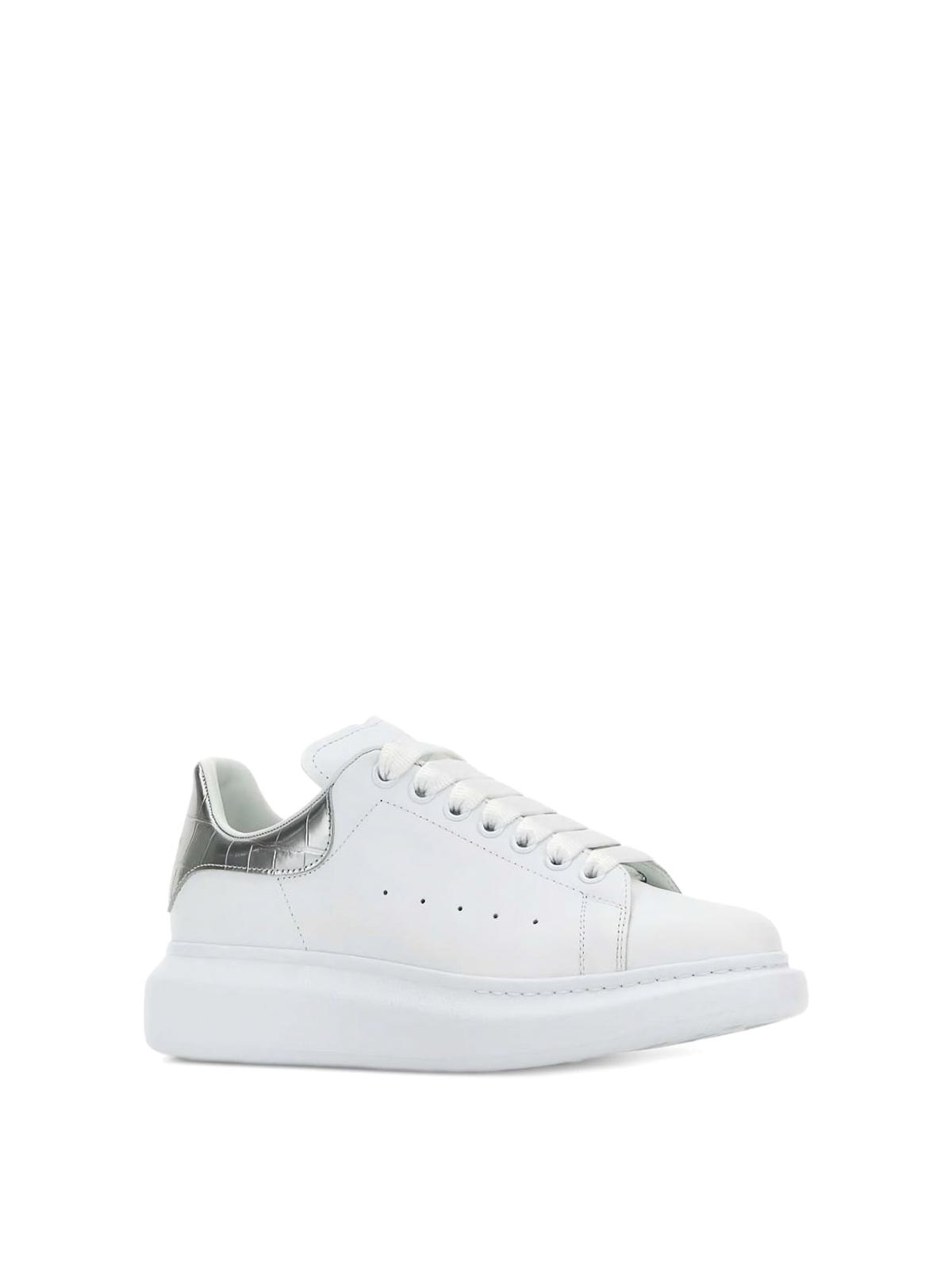 Alexander Mcqueen White Oversize Sneakers With Snake Print On The Heel In Leather Woman In White