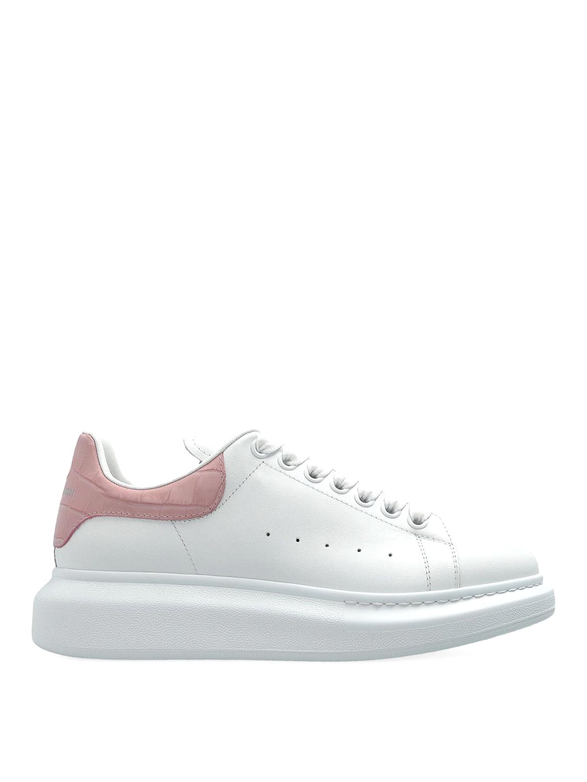 Alexander Mcqueen Leather Crocodile-effect Heel Sneakers In White