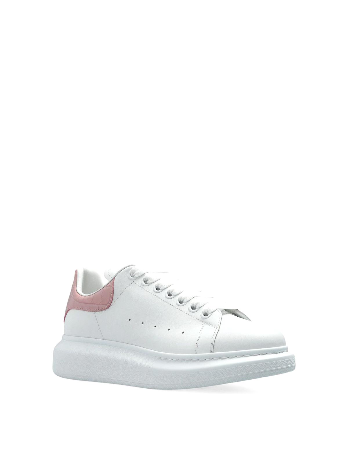 Alexander Mcqueen Leather Crocodile-effect Heel Sneakers In White