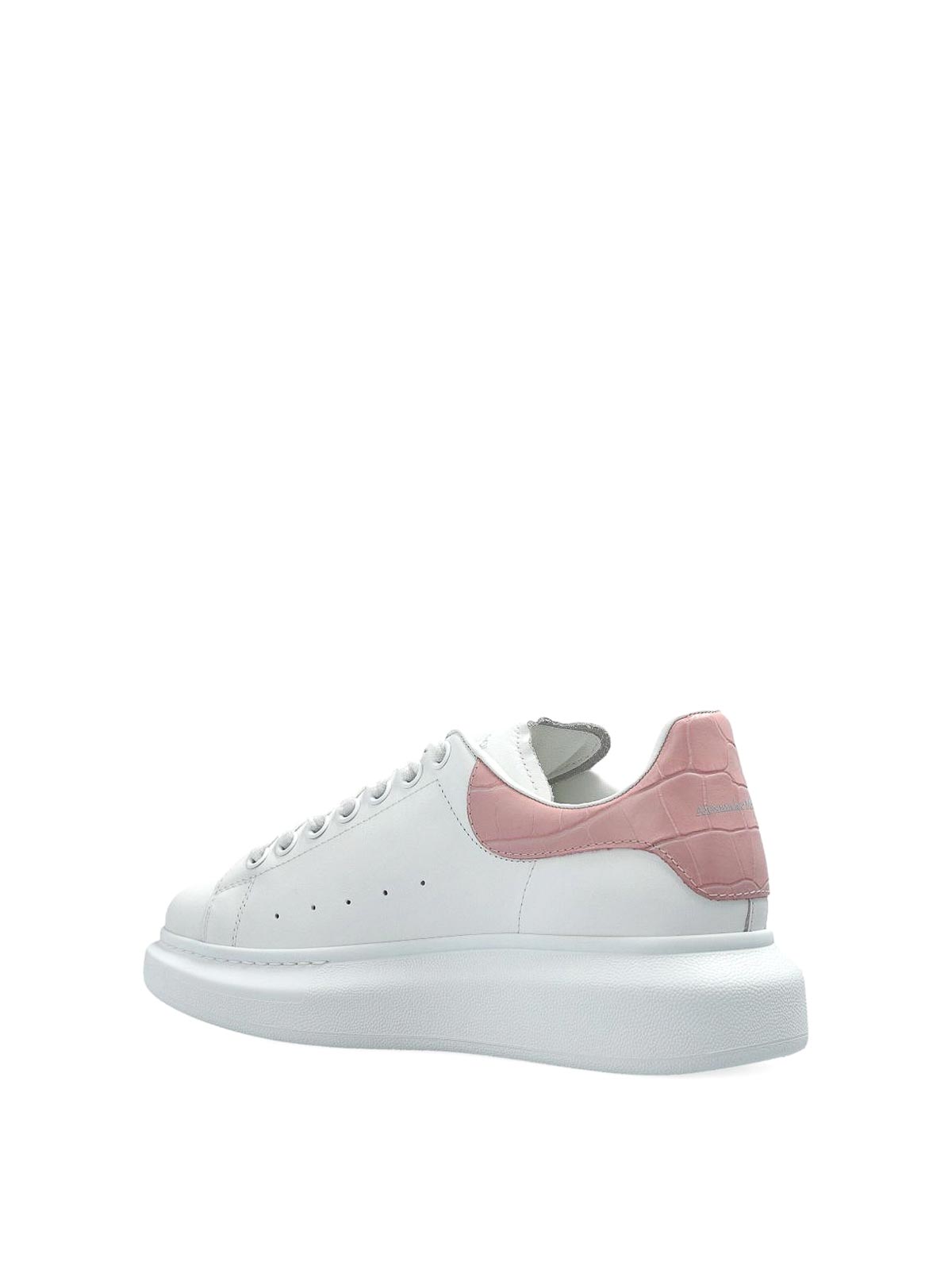 Alexander Mcqueen Leather Crocodile-effect Heel Sneakers In White