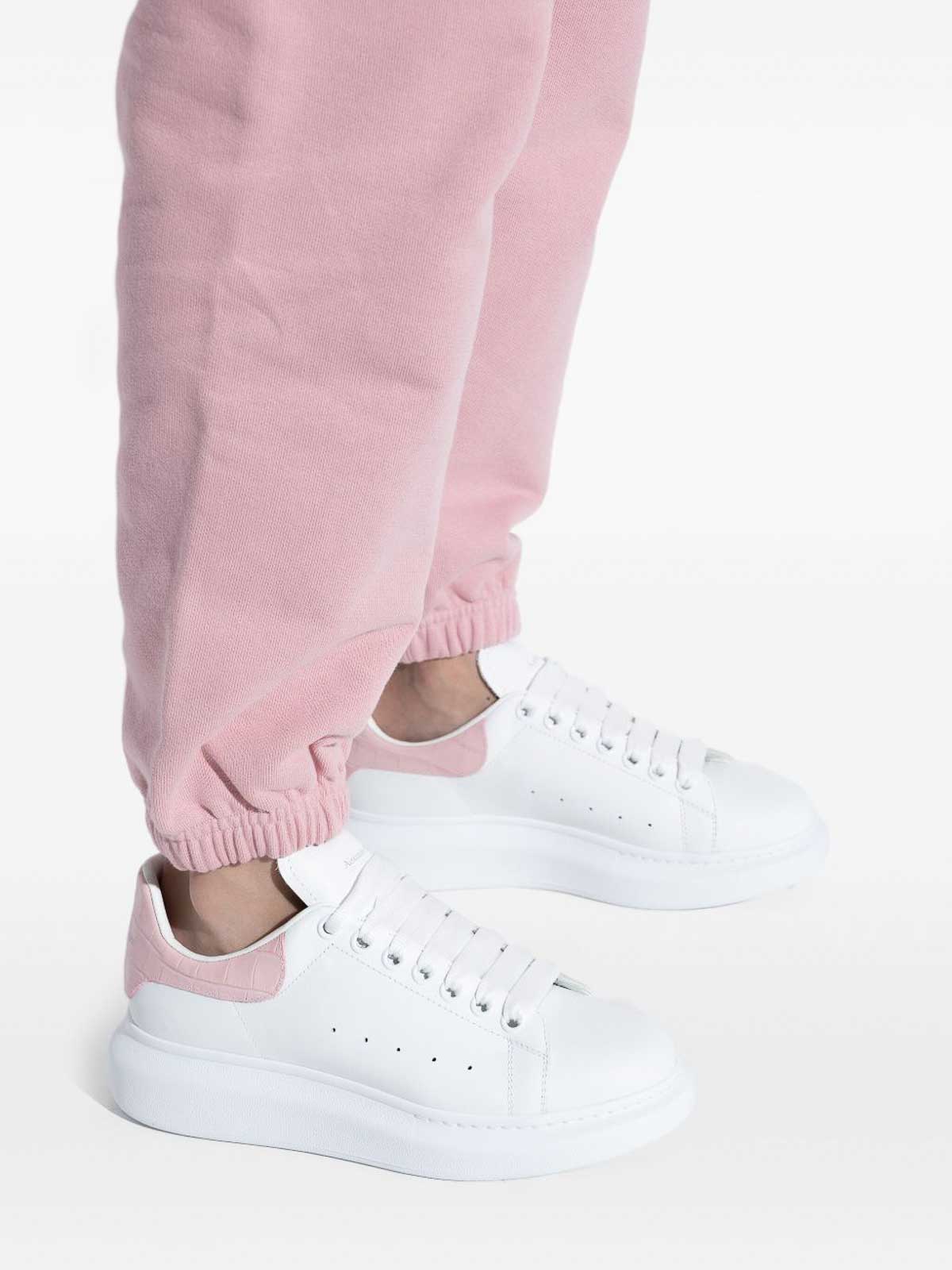 Alexander Mcqueen Leather Crocodile-effect Heel Sneakers In White