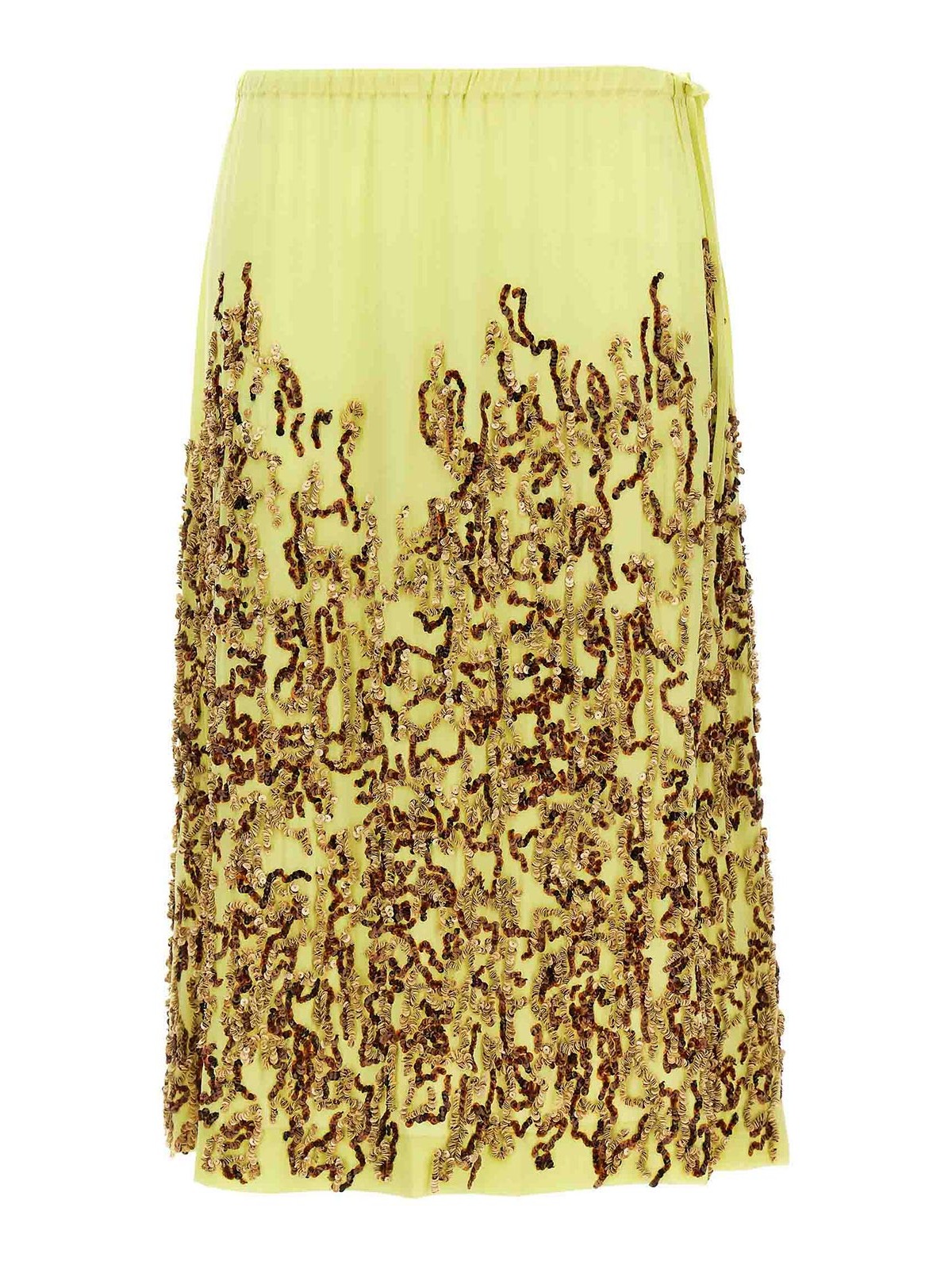 Dries Van Noten Embellished Midi Skirt With Side Tie Detail In Yellow