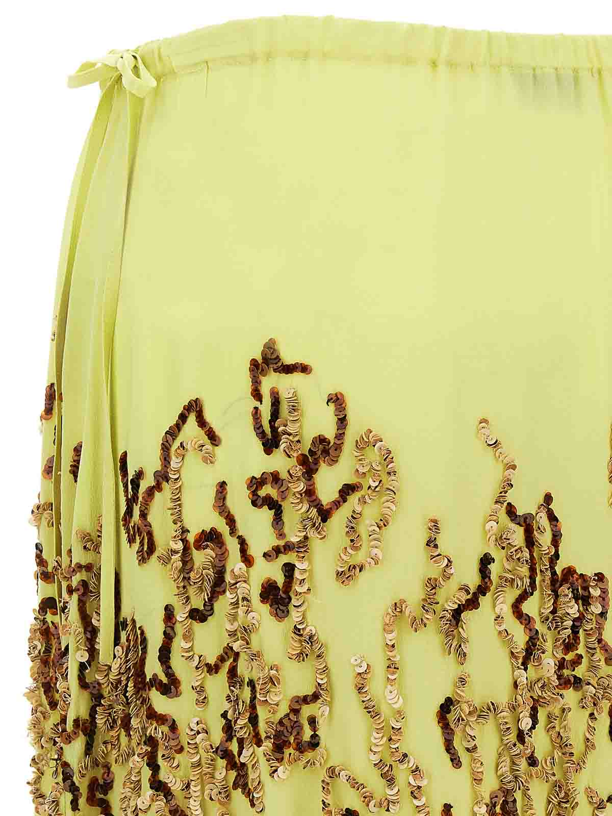 Dries Van Noten Embellished Midi Skirt With Side Tie Detail In Yellow