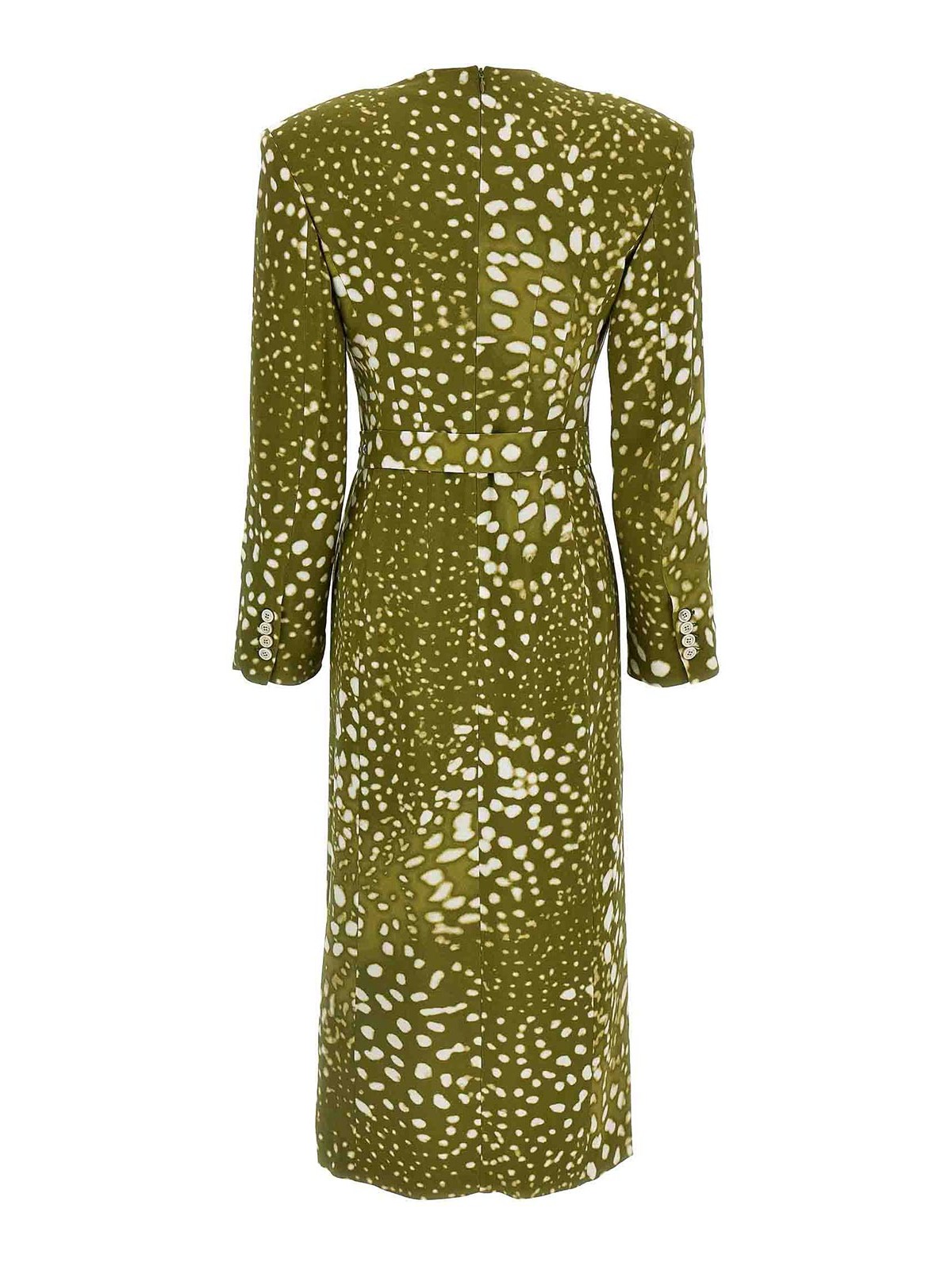 Dries Van Noten V-neckline Dress Belted All-over Print In Green