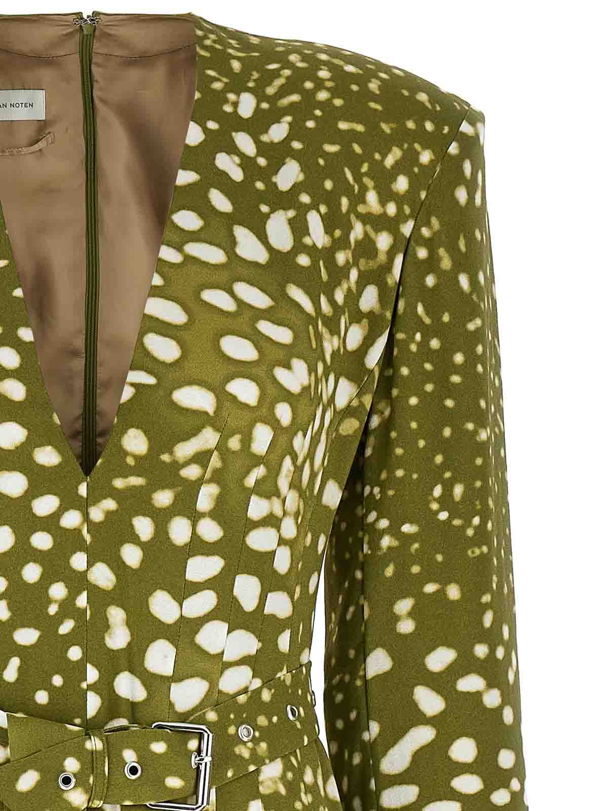 Dries Van Noten V-neckline Dress Belted All-over Print In Green