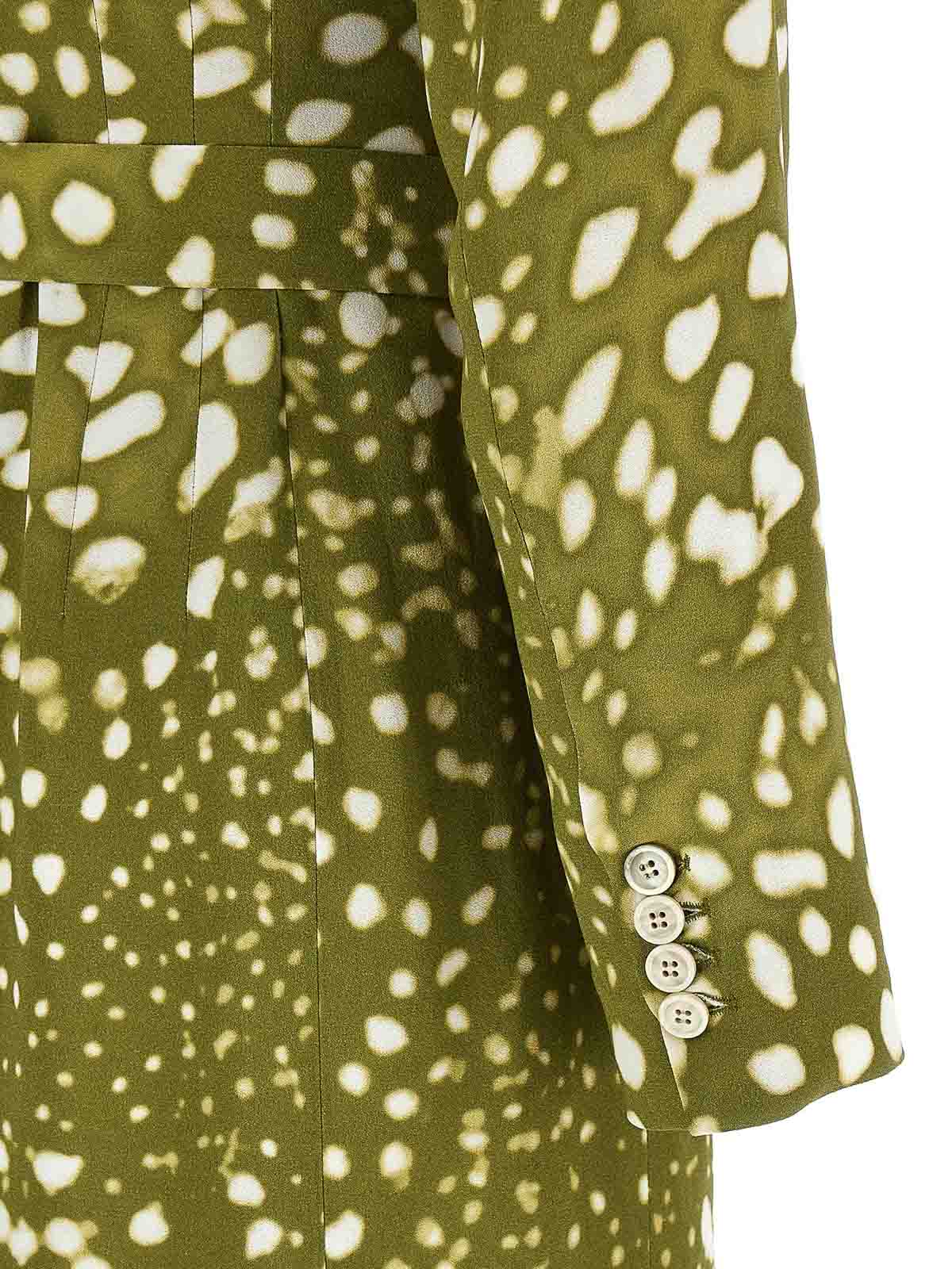 Dries Van Noten V-neckline Dress Belted All-over Print In Green