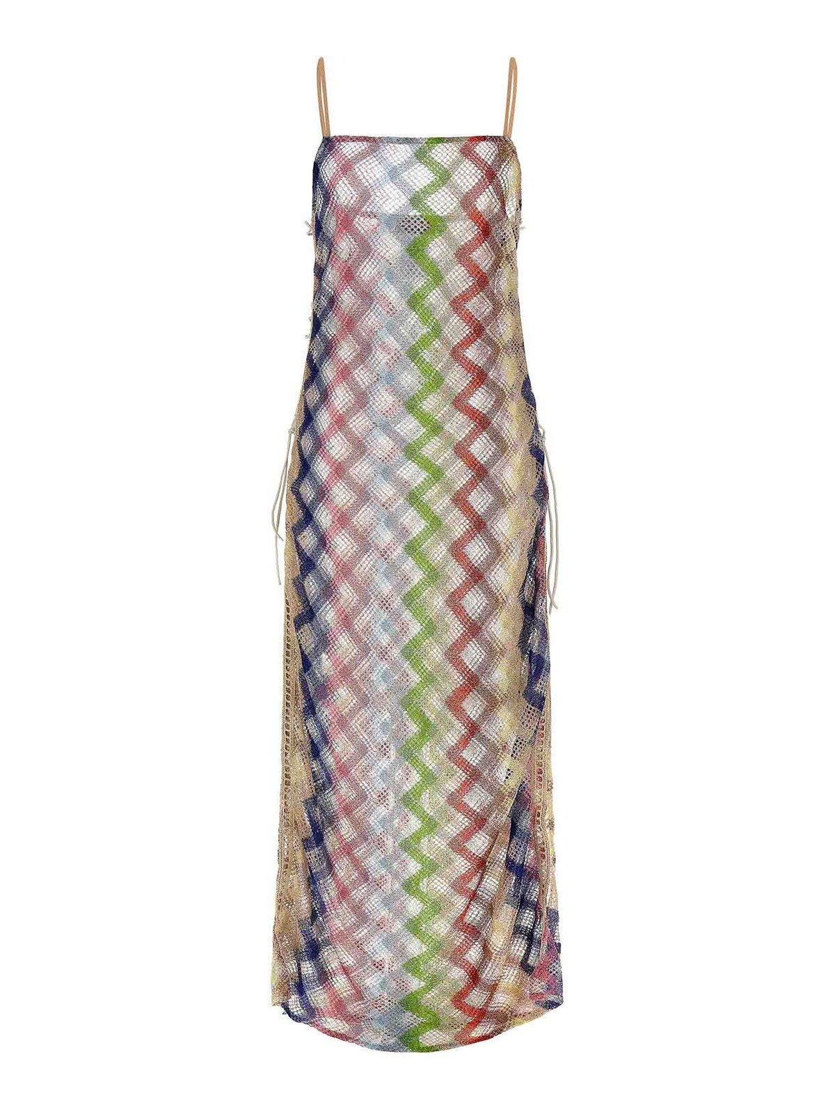 Missoni Sheer Fabric Zigzag Dress Lace-up Detail In Multi