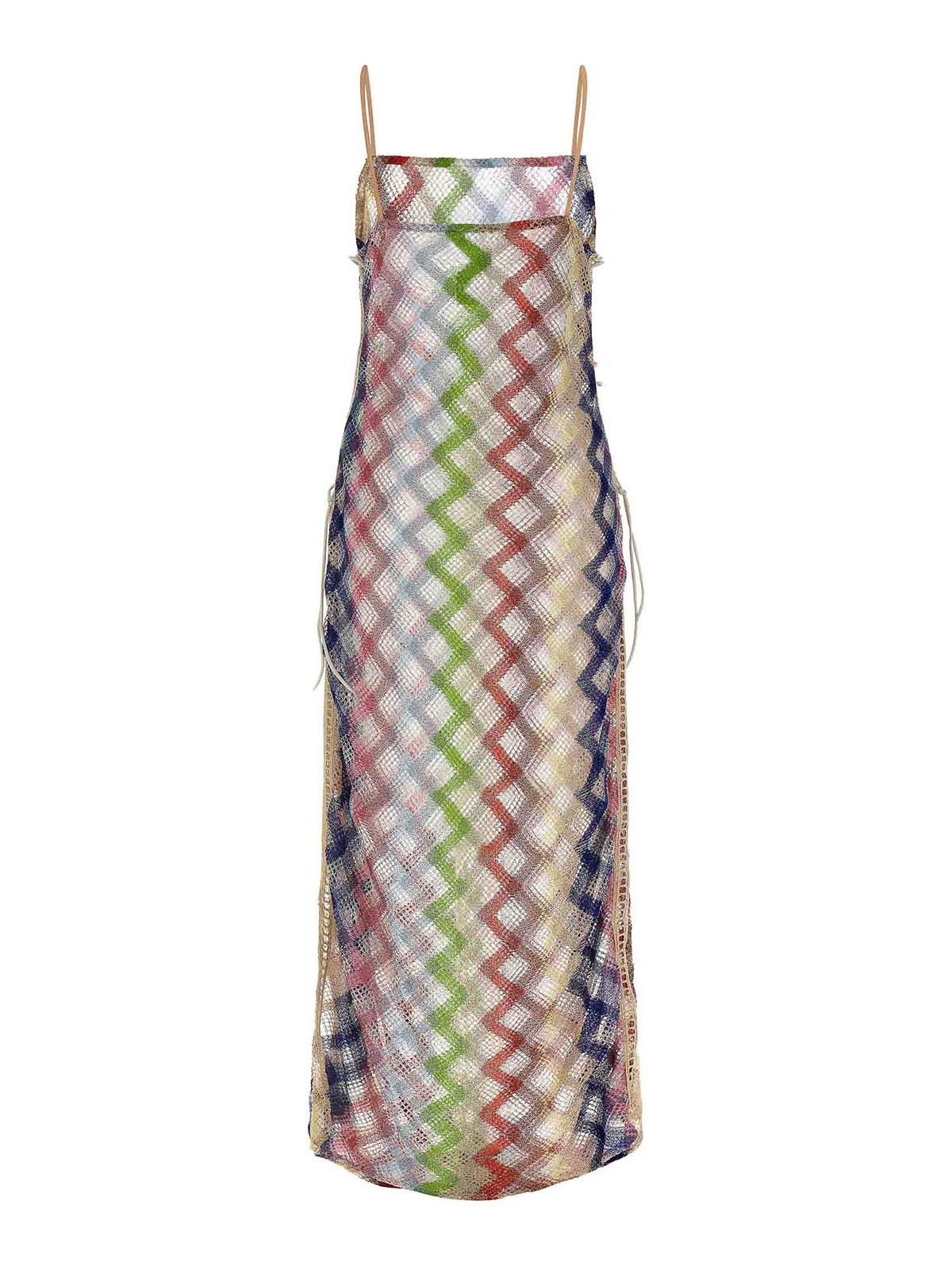 Missoni Sheer Fabric Zigzag Dress Lace-up Detail In Multi