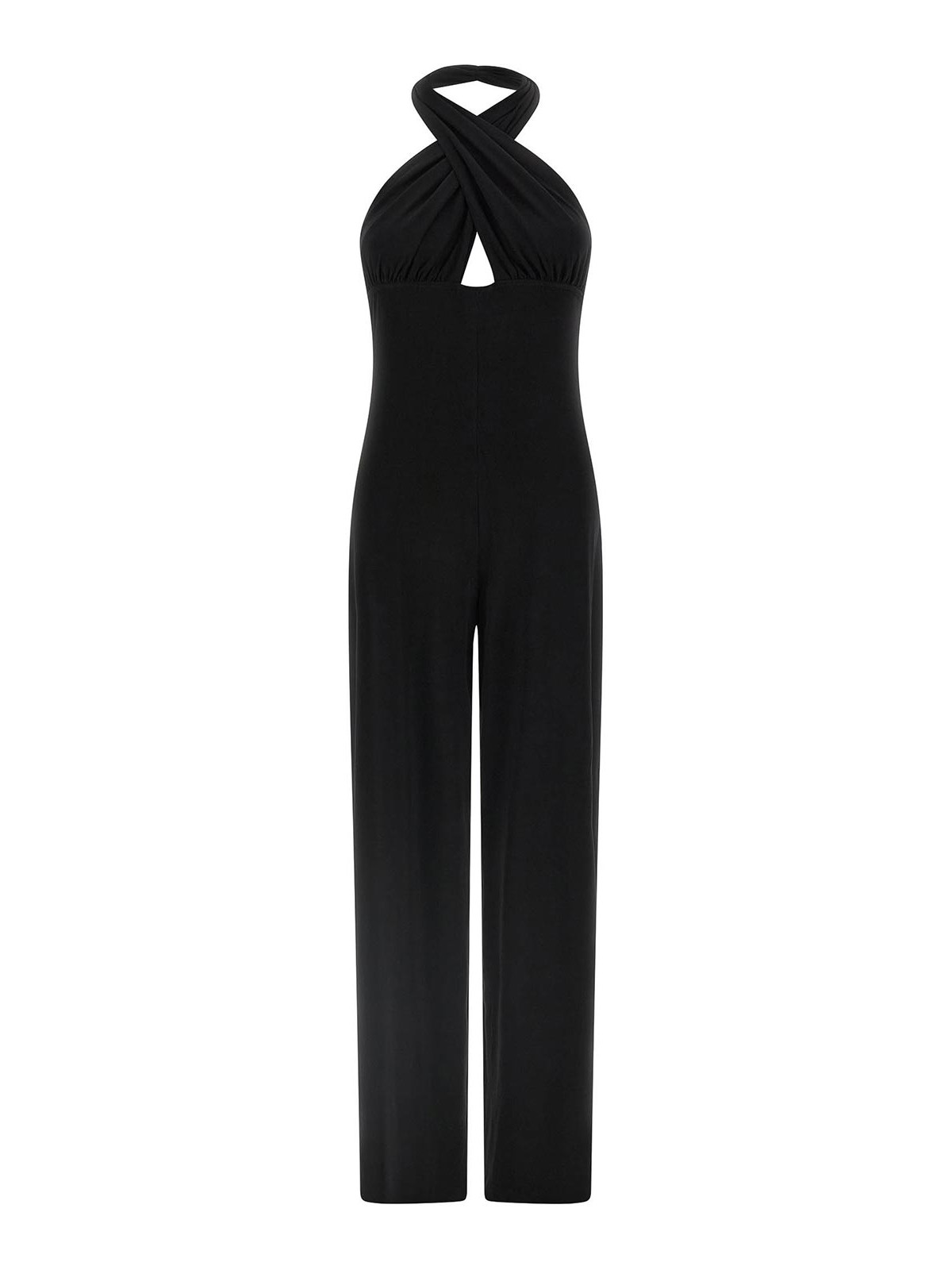 Norma Kamali Cross Halter Straight Leg Jumpsuit In Black