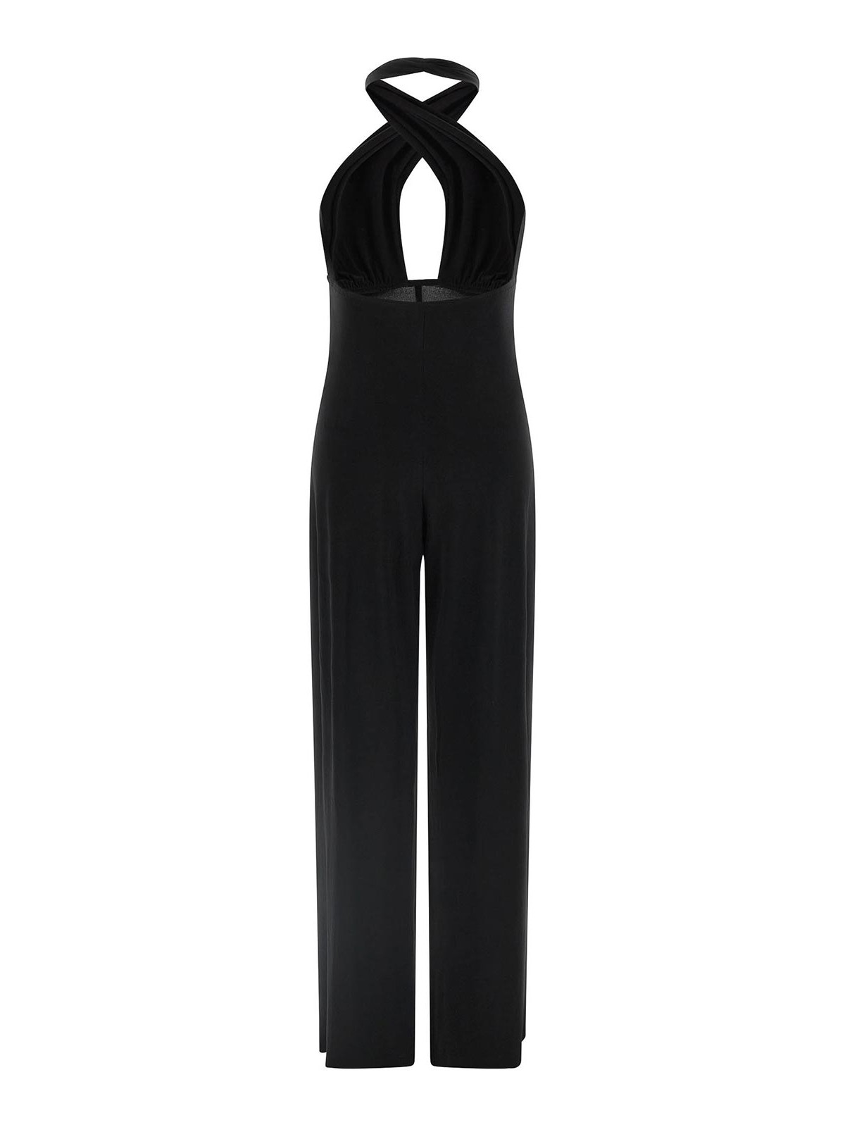 Norma Kamali Cross Halter Straight Leg Jumpsuit In Black