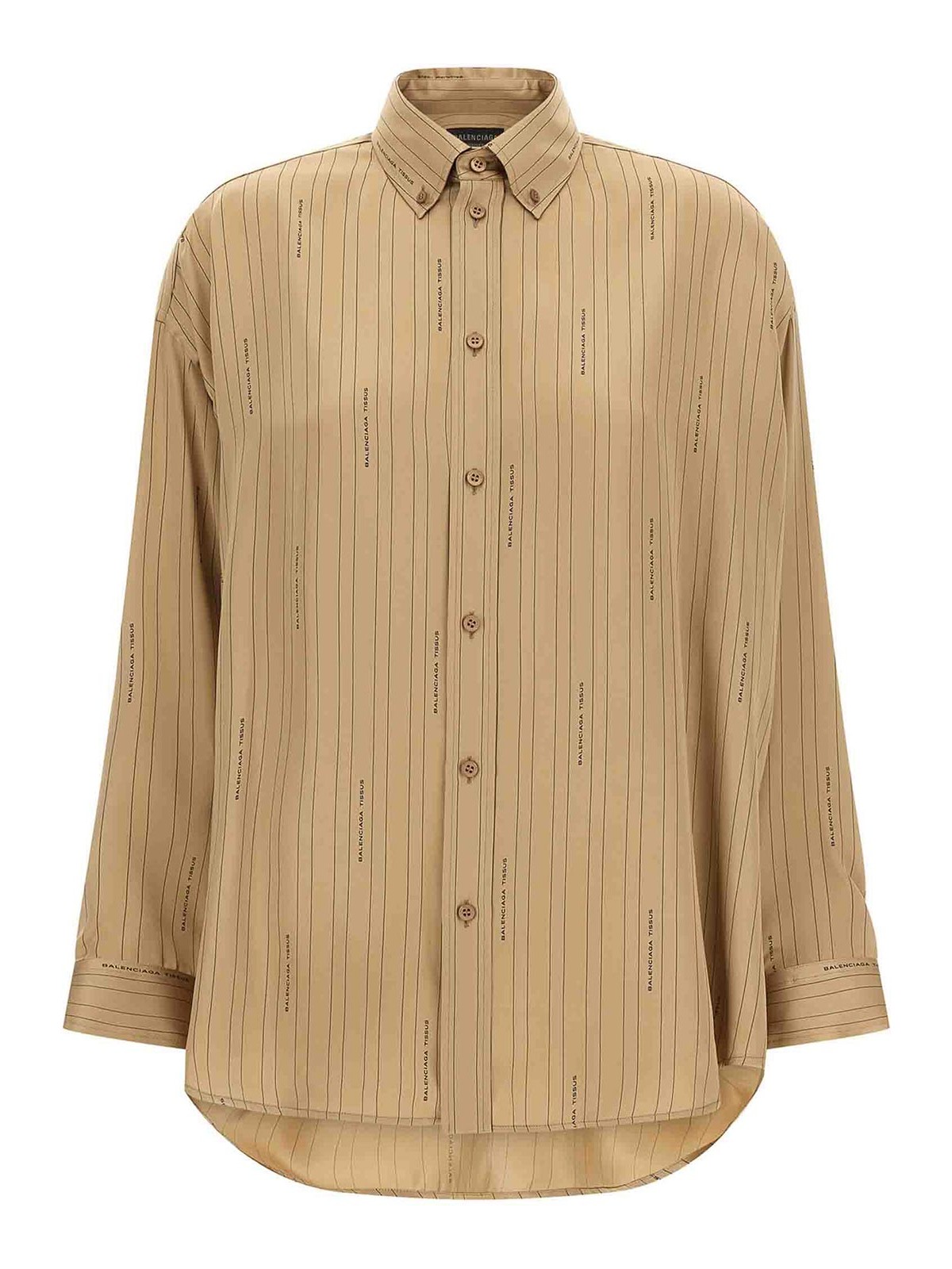 Balenciaga Satin Long-sleeved Striped Shirt In Brown