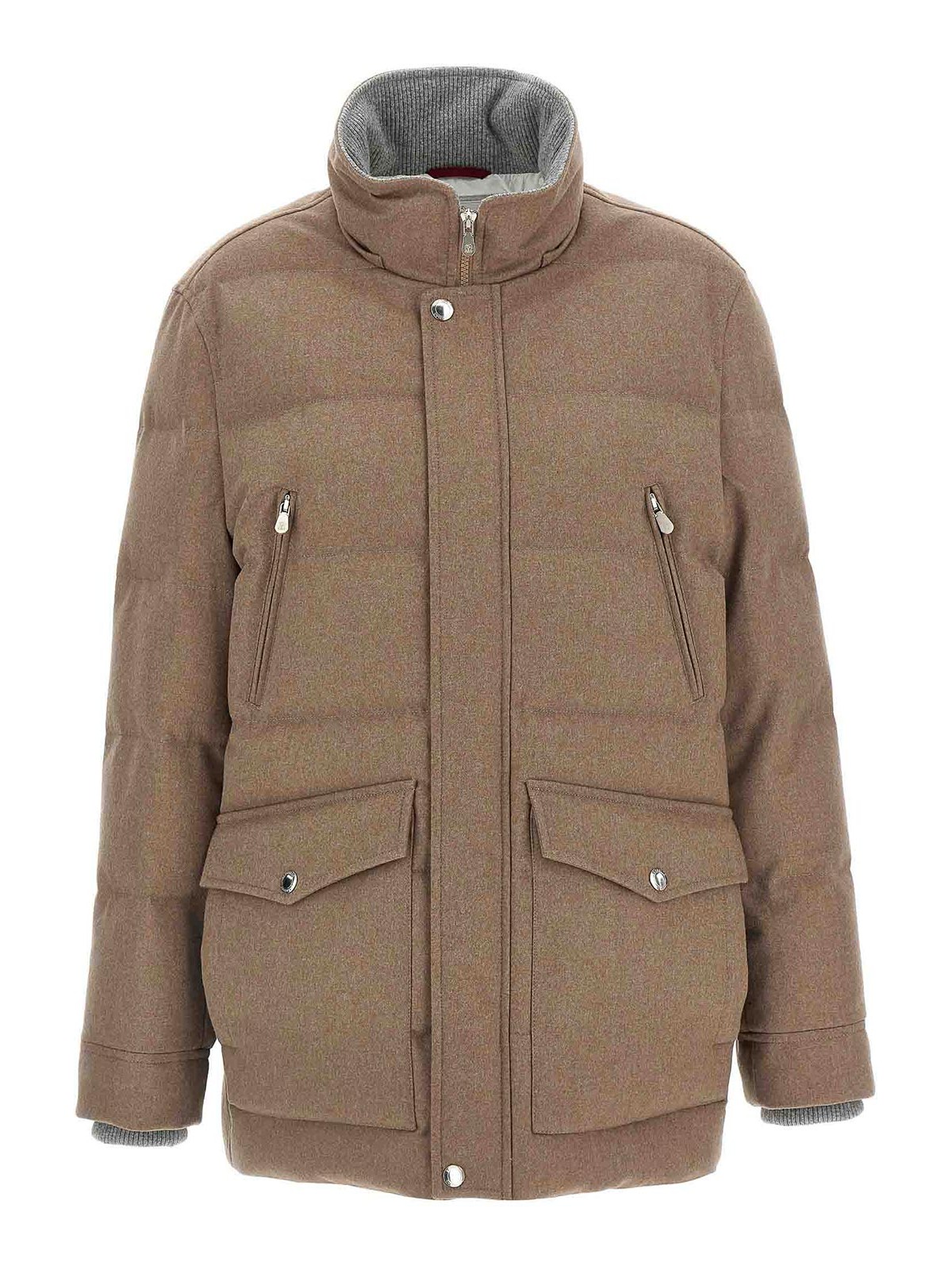 Brunello Cucinelli Flannel Down Jacket Puffer Jackets Beige In Brown